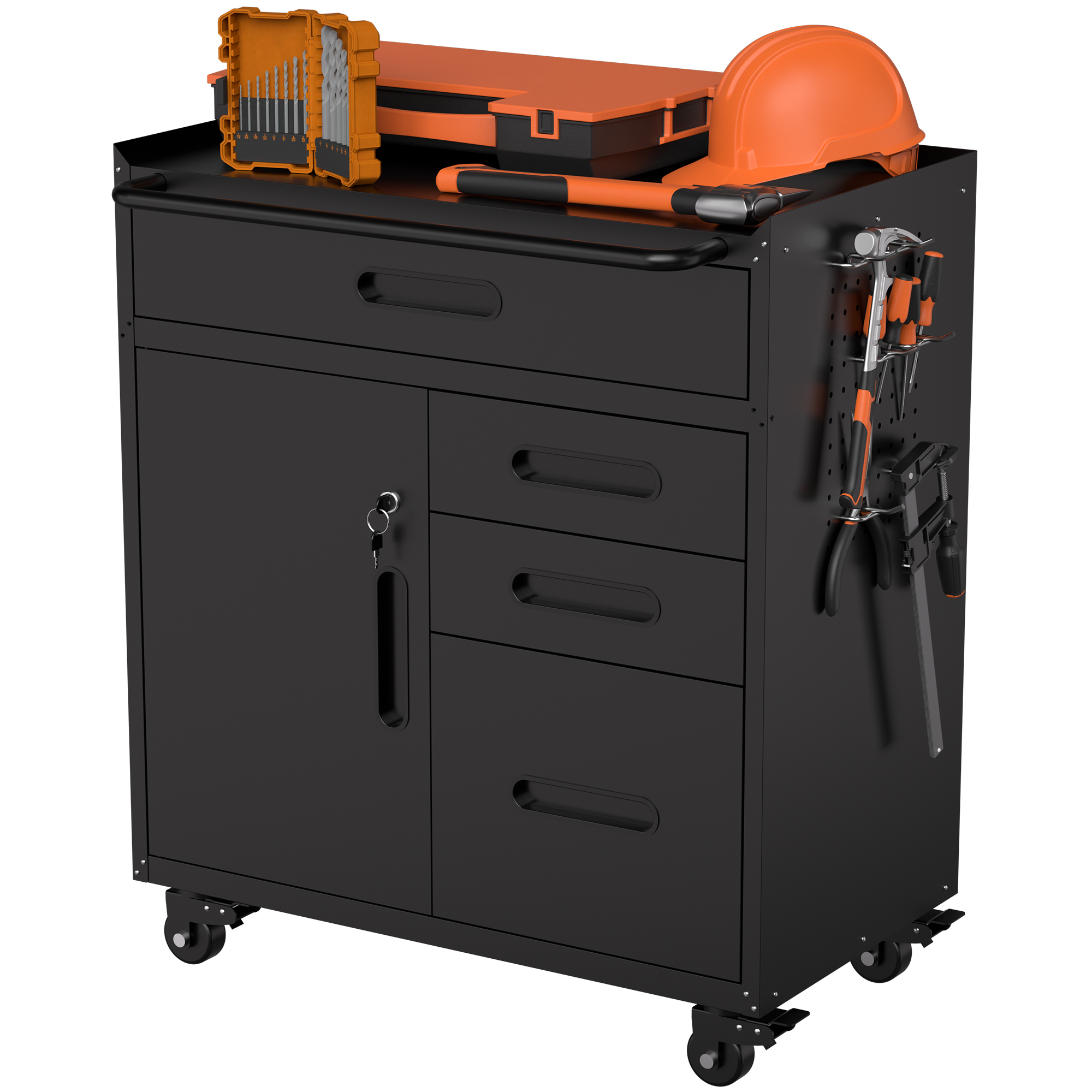 34.3 Mobile Tool Storage Cabinet - Garage Organizer With Lockable Compartment & 4 Drawers, Rolling Steel Chest For Workshop And Home Garage