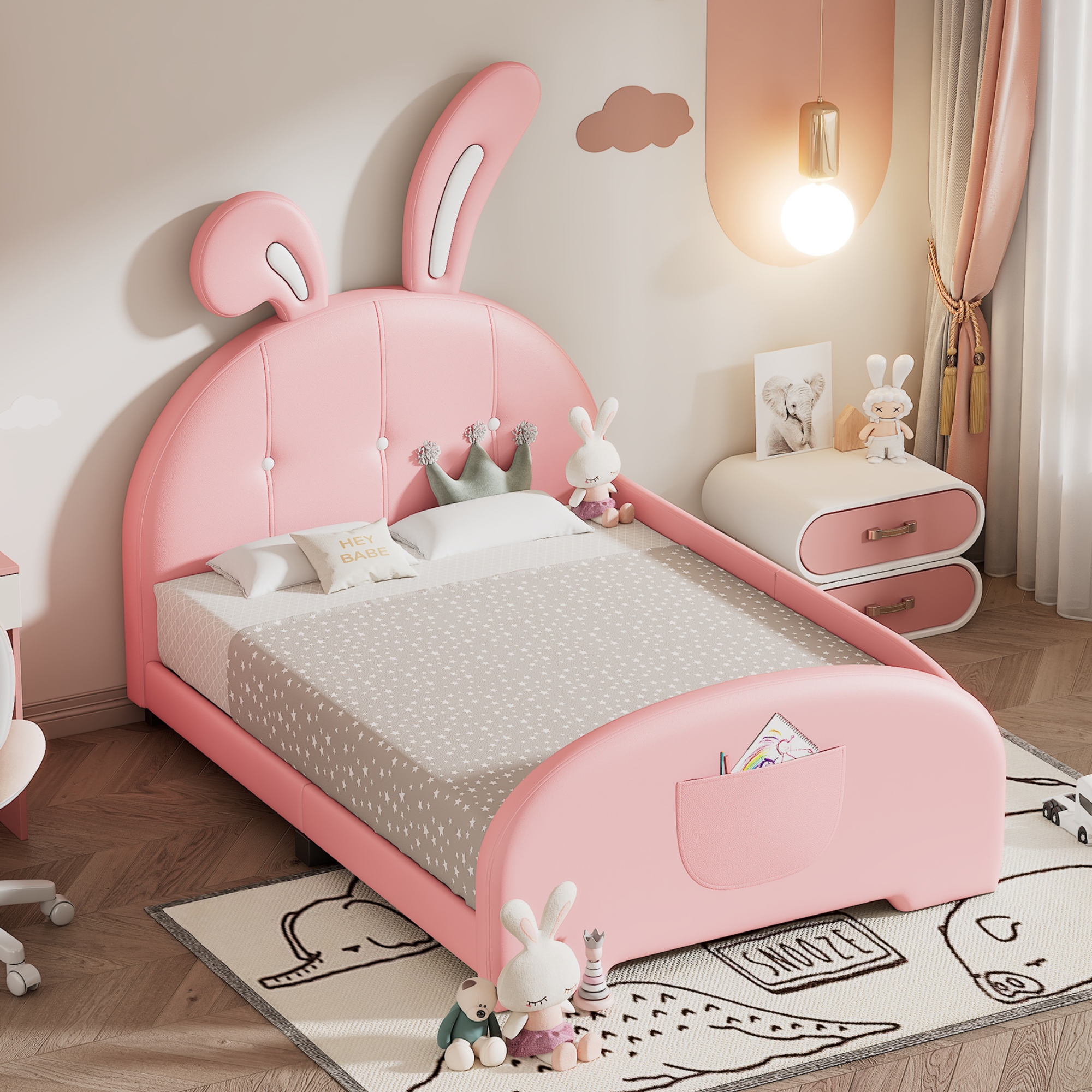 Twin Size Upholstered Rabbit-Shape Princess Bed ,Twin Size