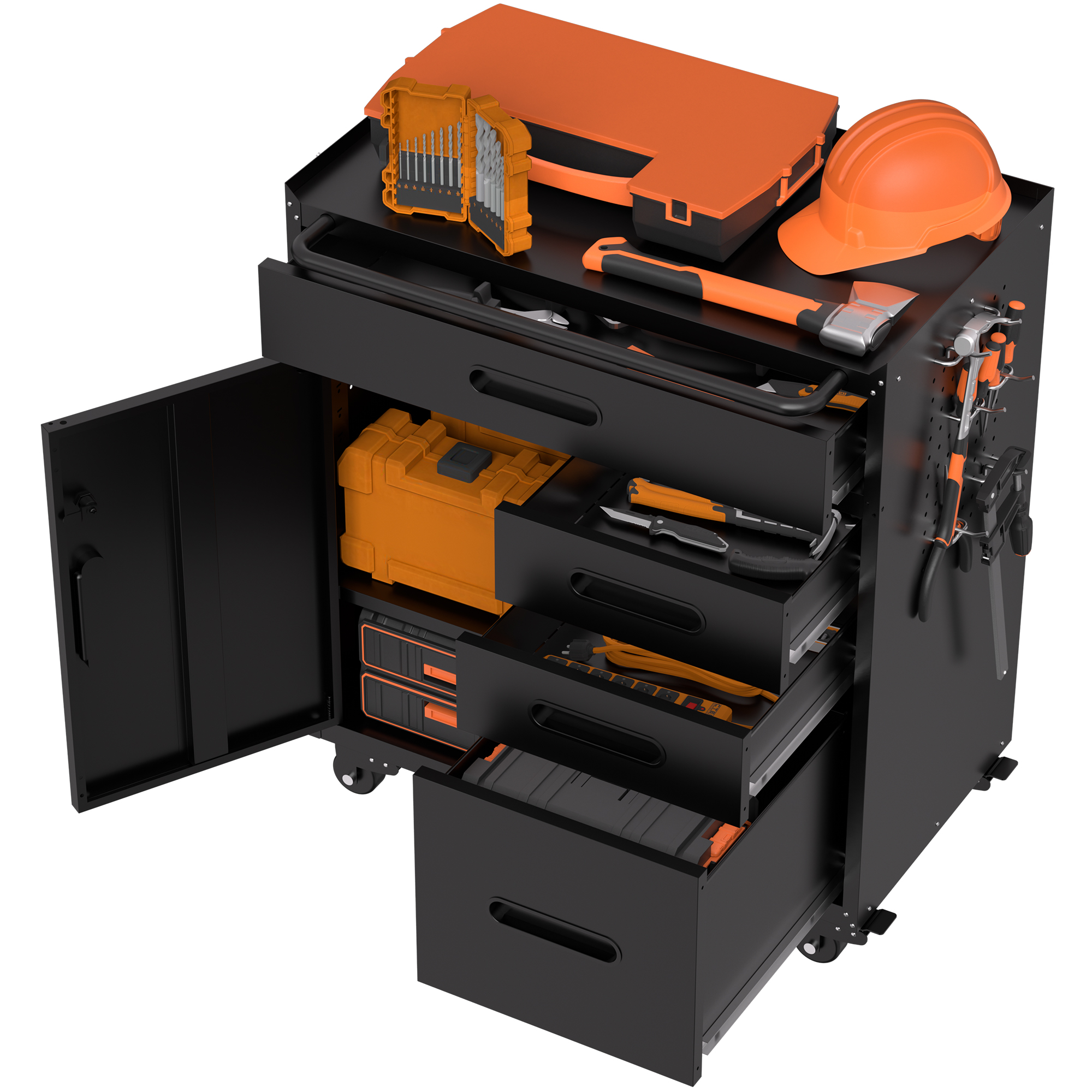 34.3 Mobile Tool Storage Cabinet - Garage Organizer With Lockable Compartment & 4 Drawers, Rolling Steel Chest For Workshop And Home Garage detail