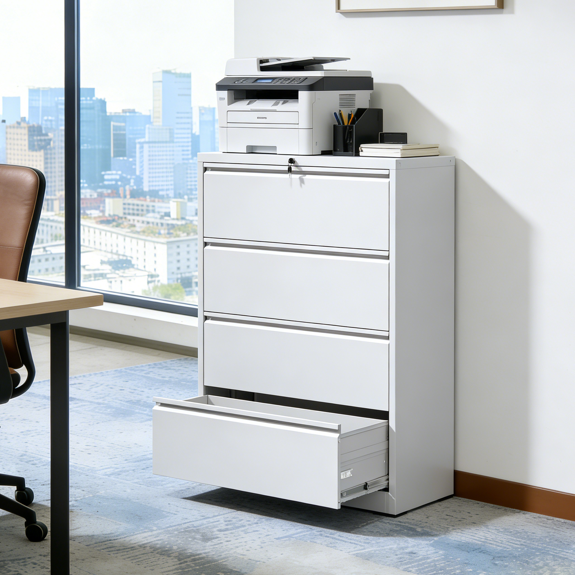 4 Drawer Lateral File Cabinet, Heavy Duty Metal Filing Cabinet, 35.4 Inch Wide Locking File Cabinet For Home Office, Space-Saving Vertical Storage With Anti-Tip Interlock, For Letter Legal A4 Files