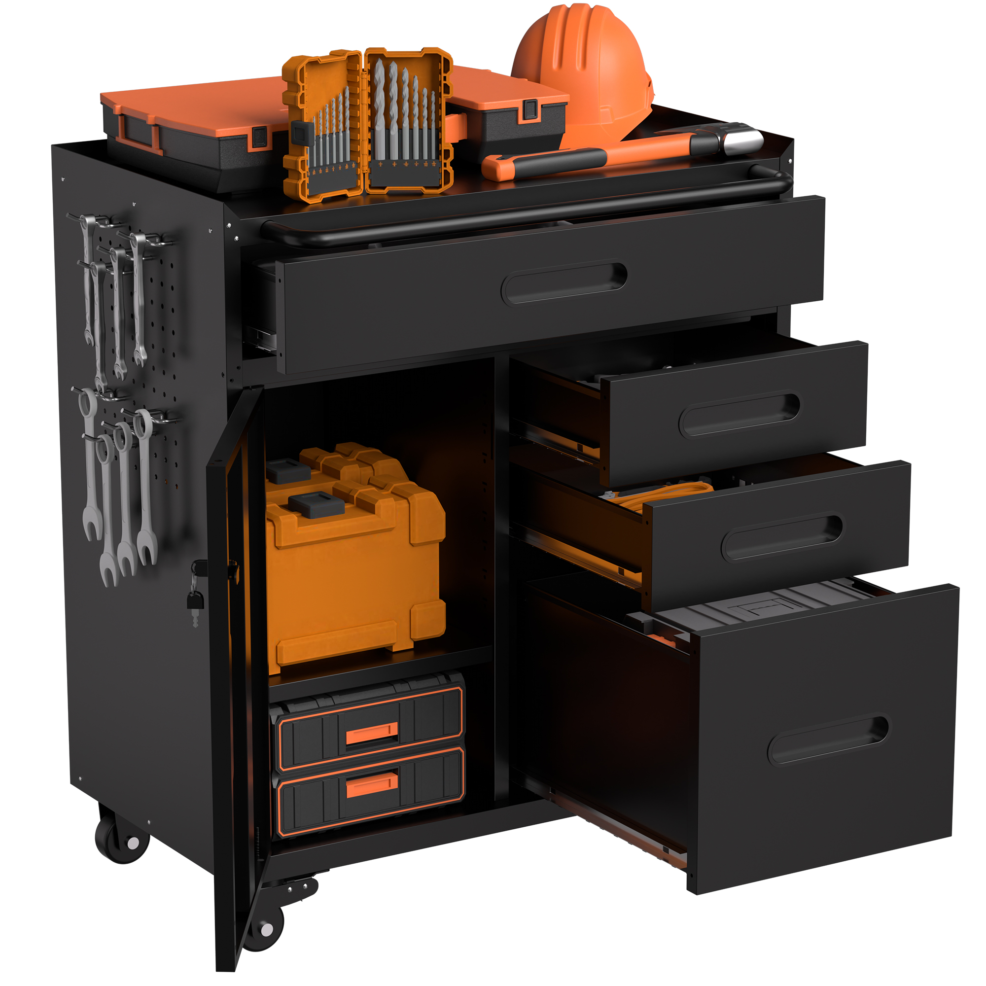 34.3 Mobile Tool Storage Cabinet - Garage Organizer With Lockable Compartment & 4 Drawers, Rolling Steel Chest For Workshop And Home Garage detail