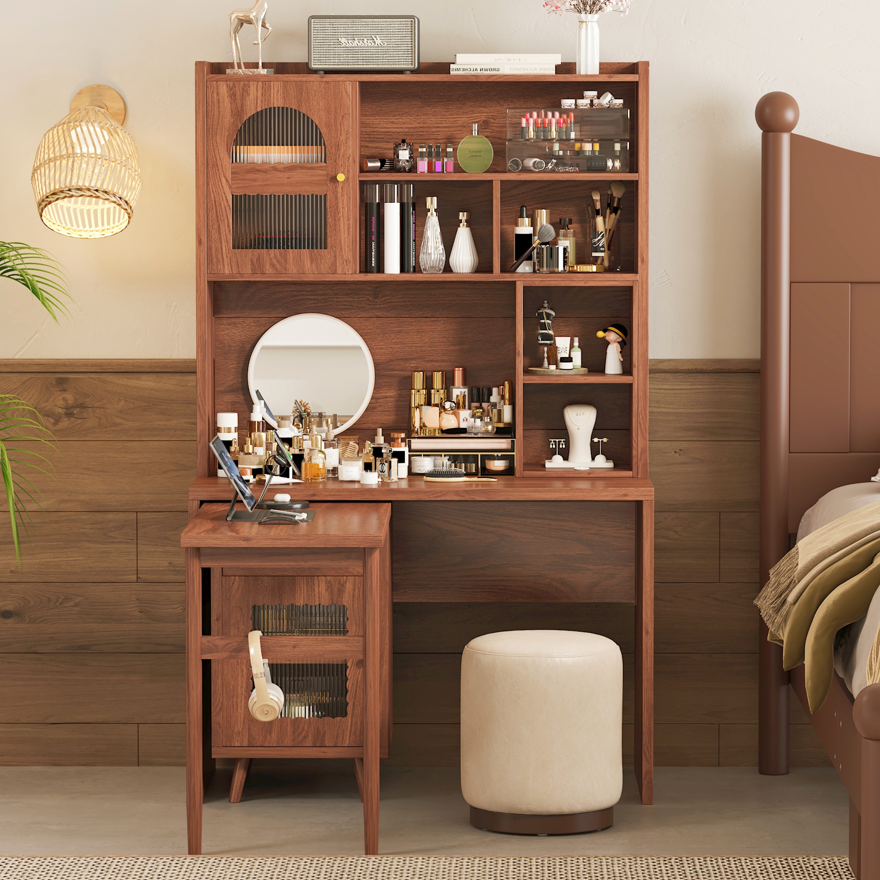 Computer Desk With 90 Degree Rotating Desktop, 43x70 Inch Office Desk With Storage Drawer And Cabinets, Gaming Desk With Shelves, Writing Desk For Study, Work Desk For Home  Old SKU N733P279101D view 5