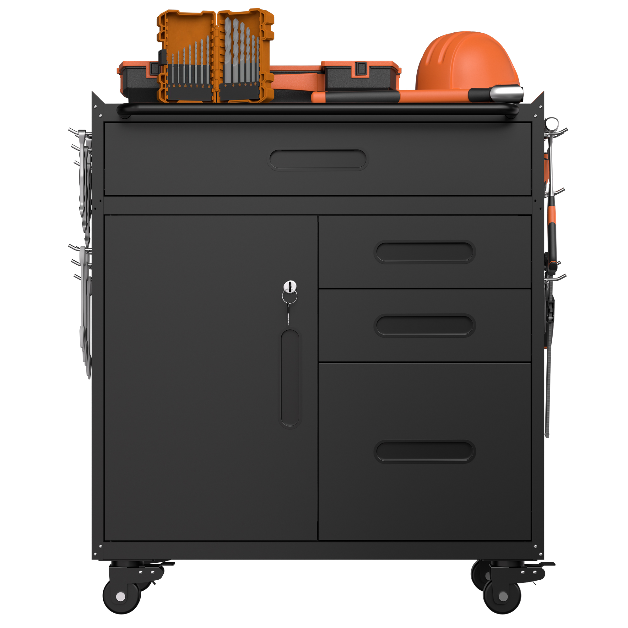 34.3 Mobile Tool Storage Cabinet - Garage Organizer With Lockable Compartment & 4 Drawers, Rolling Steel Chest For Workshop And Home Garage detail