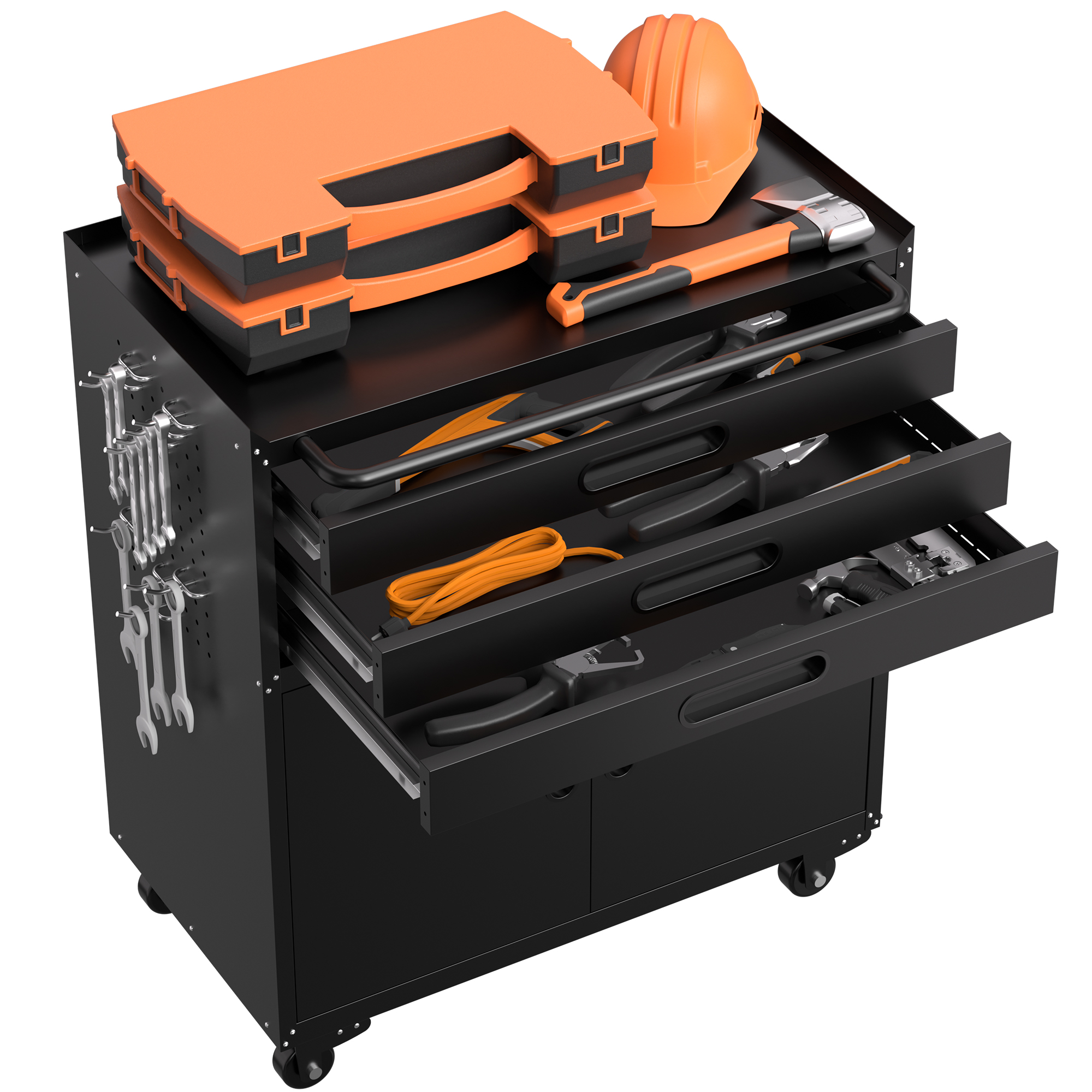 34.3 Rolling Metal Tool Cabinet - Heavy Duty Garage Storage With Lockable Doors & 3 Drawers, Mobile Workbench Organizer For Garage, Workshop, Home detail