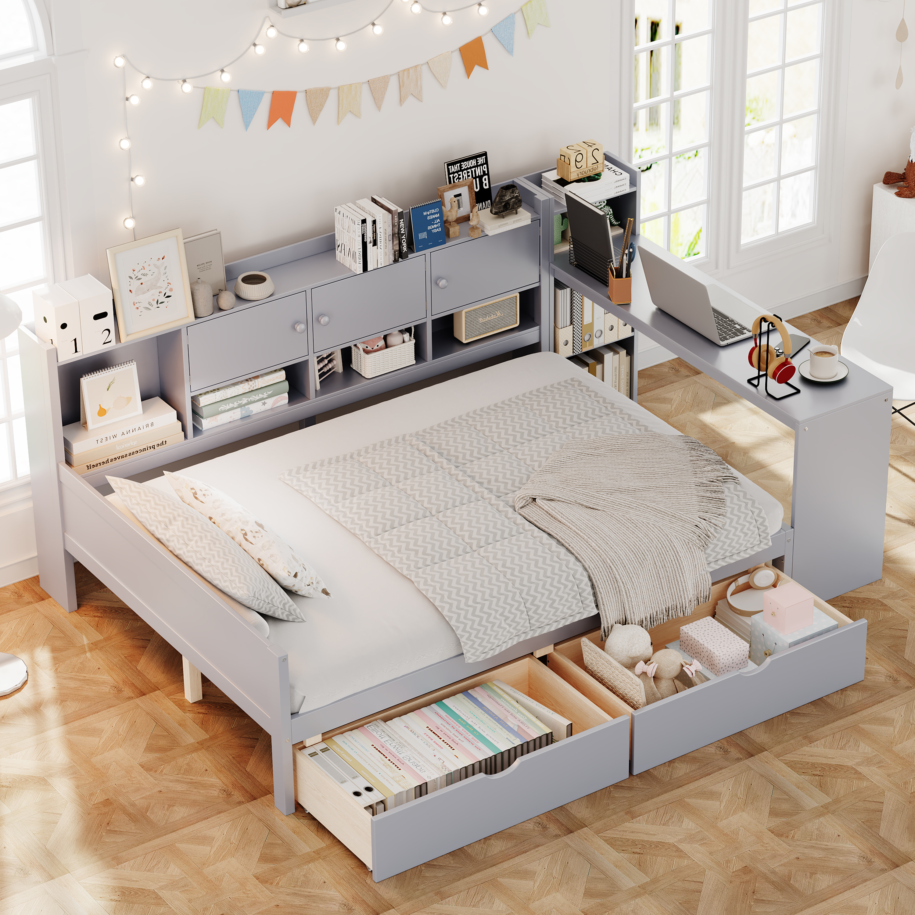 Full Size Daybed With Storage 3 Cabinets And 2 Drawers