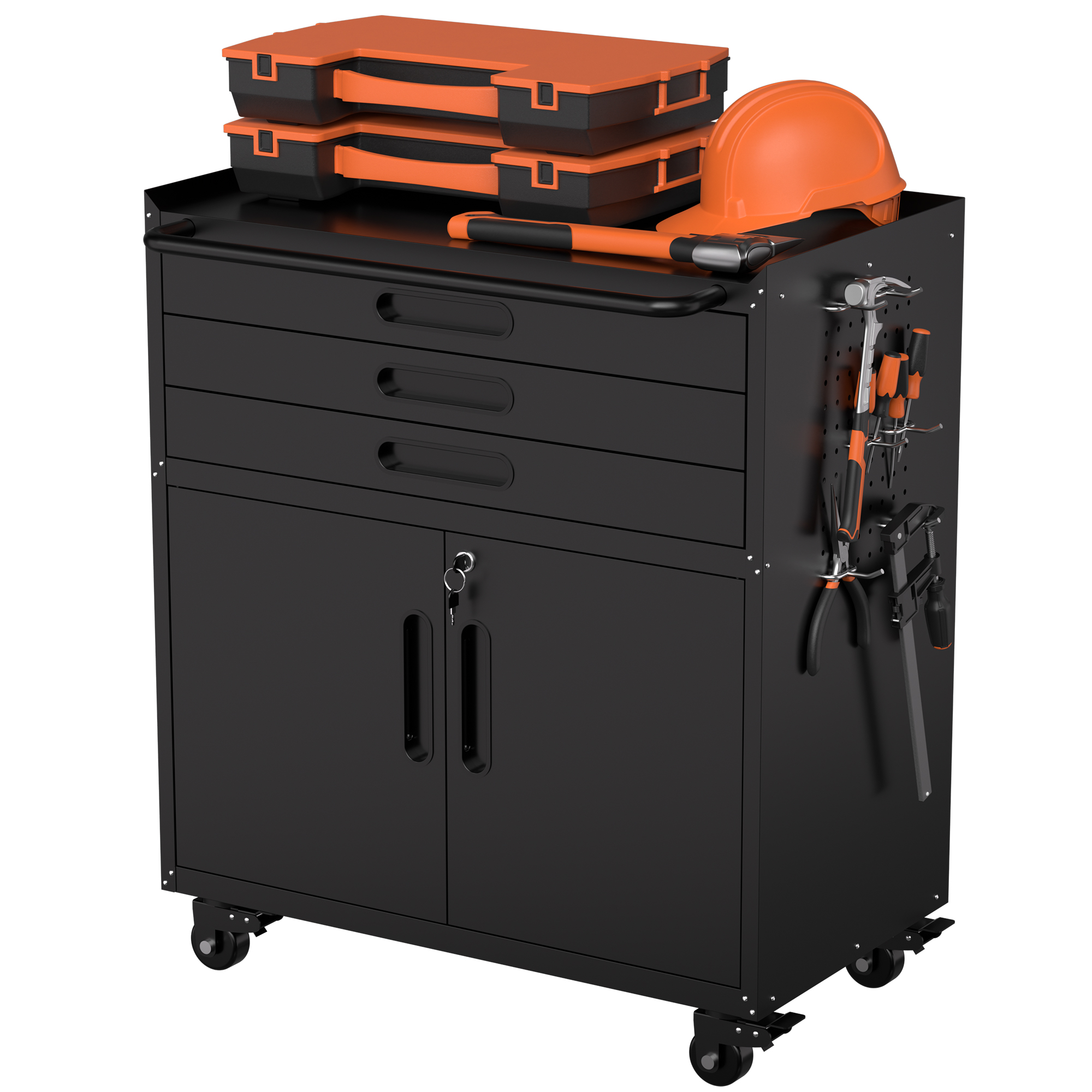 34.3 Rolling Metal Tool Cabinet - Heavy Duty Garage Storage With Lockable Doors & 3 Drawers, Mobile Workbench Organizer For Garage, Workshop, Home detail