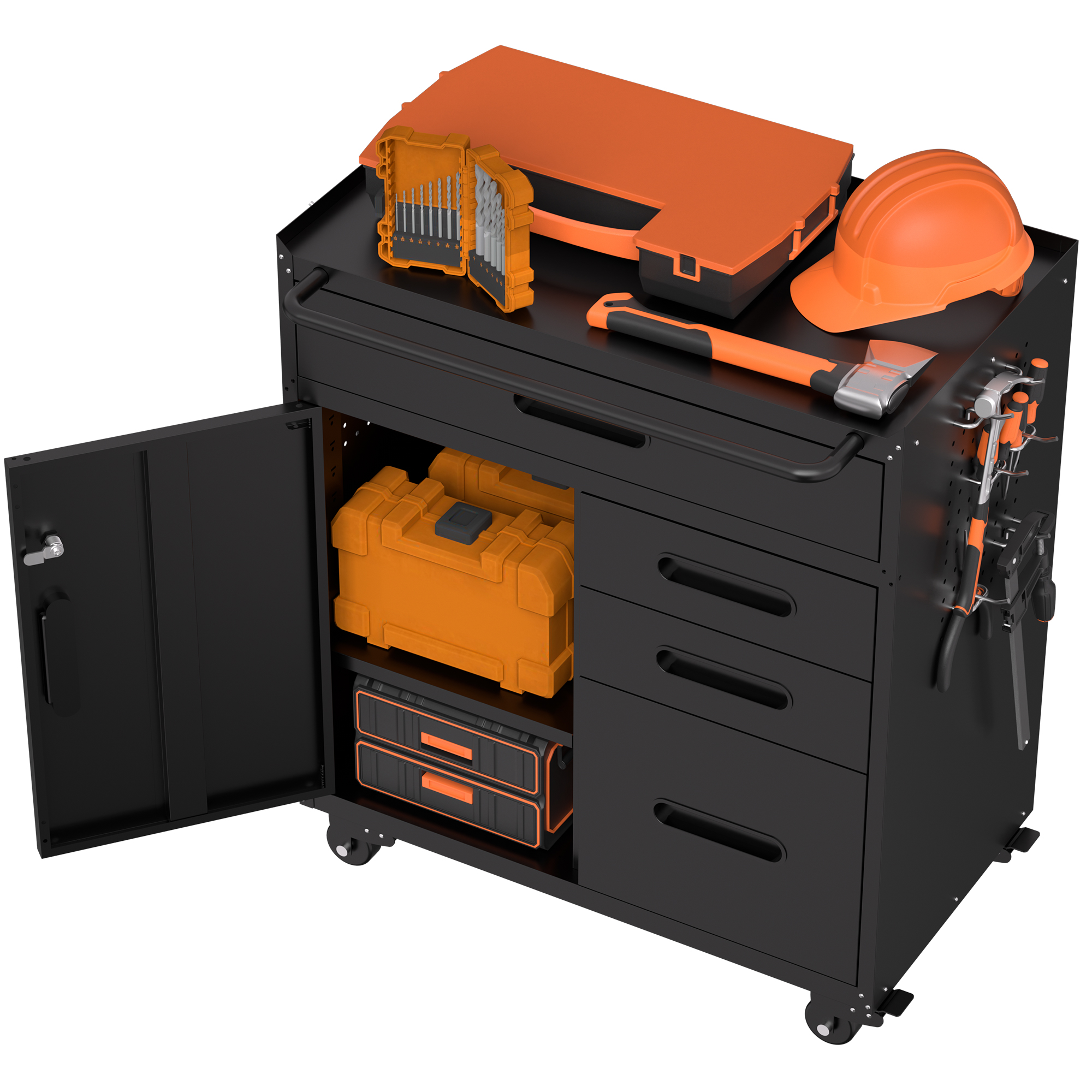 34.3 Mobile Tool Storage Cabinet - Garage Organizer With Lockable Compartment & 4 Drawers, Rolling Steel Chest For Workshop And Home Garage detail