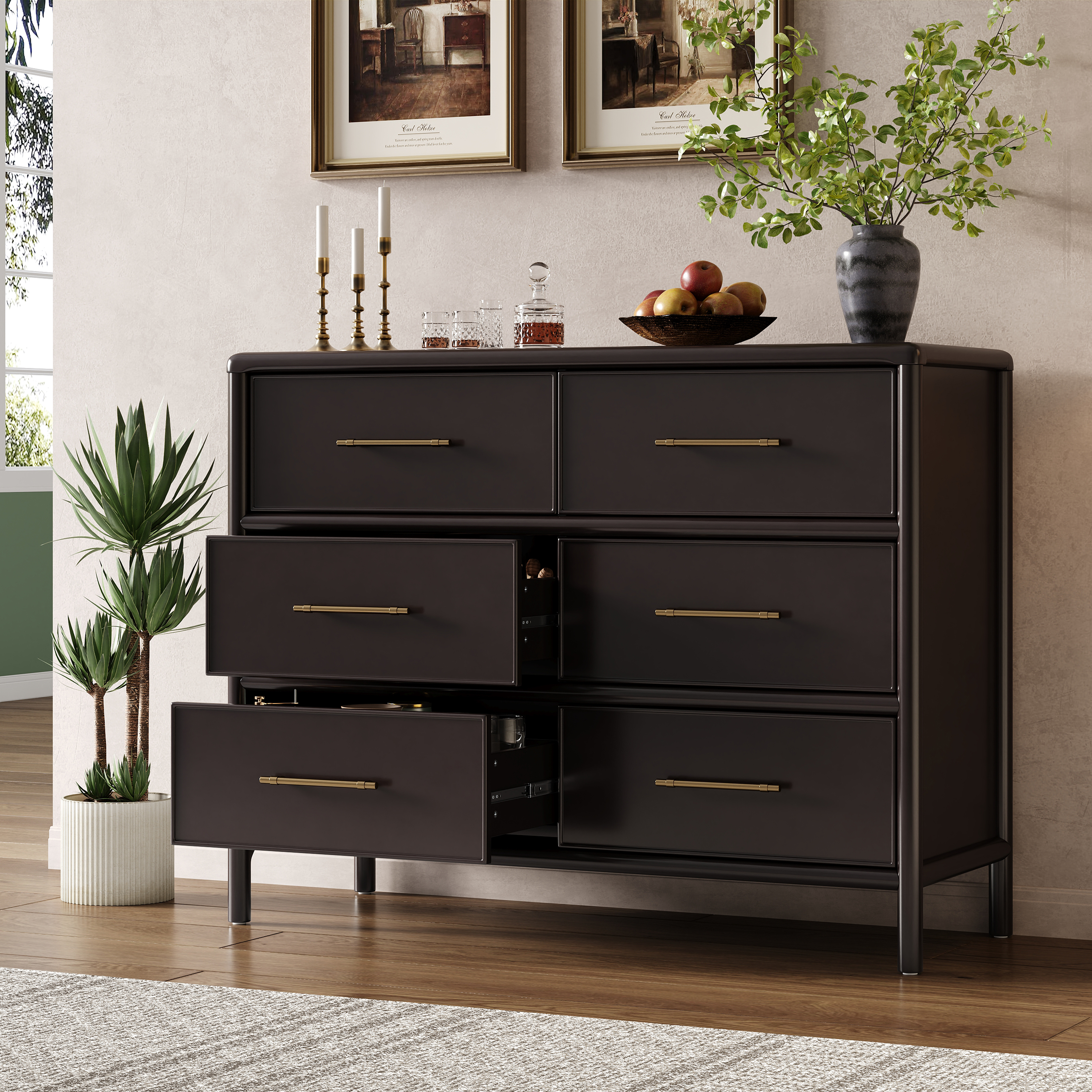 Storage Cabinet, Stylish Style, Suitable For Living Room And Dining Room Entrance, Large Size, 6 Drawers, Dark Brown