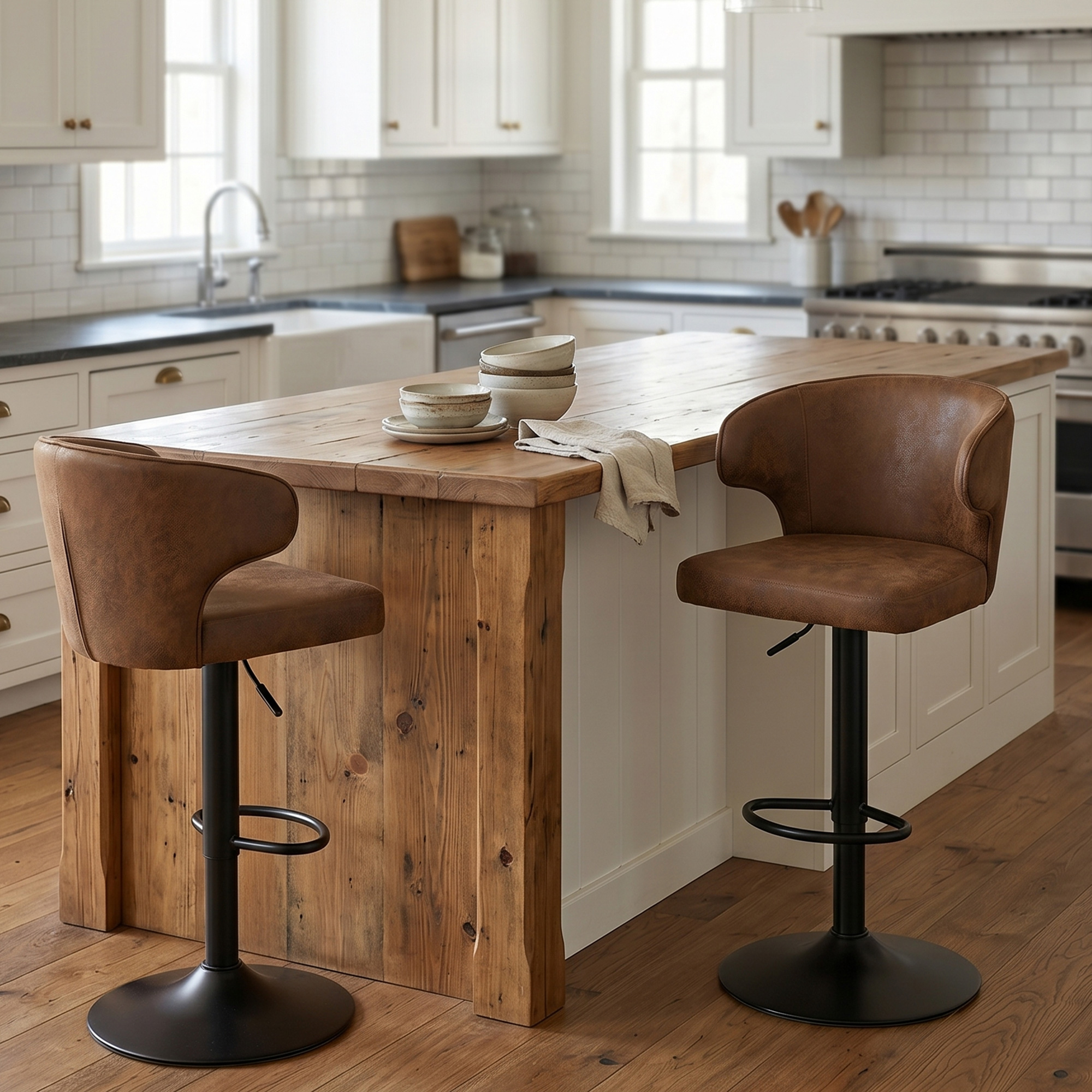 Modern Rotating Adjustable Bar Chair, Suede With Backrest Swivel Chair, Suitable For Kitchen Bar And Dining Room, Height Adjustable, Load-bearing Up To 300 Pounds Brown -2 Pieces