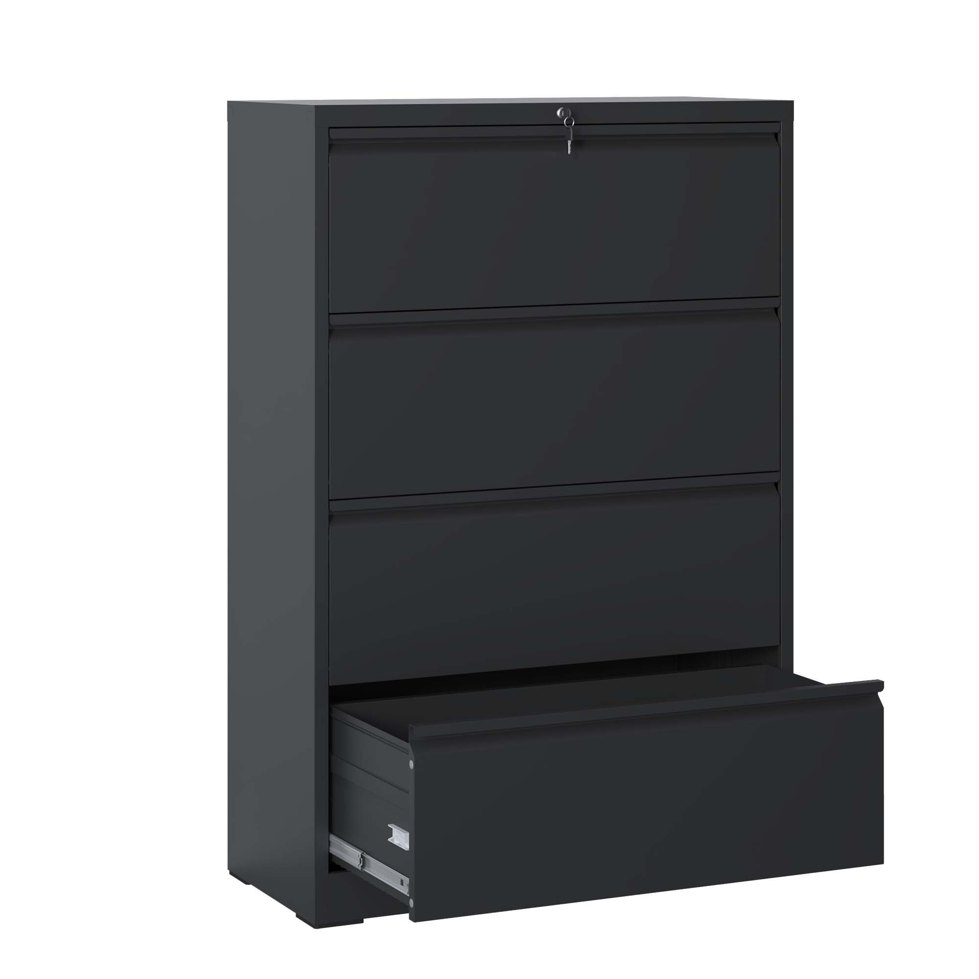 4 Drawer Lateral File Cabinet, Heavy Duty Metal Filing Cabinet, 35.4 Inch Wide Locking File Cabinet For Home Office, Space-Saving Vertical Storage With Anti-Tip Interlock, For Letter Legal A4 Files