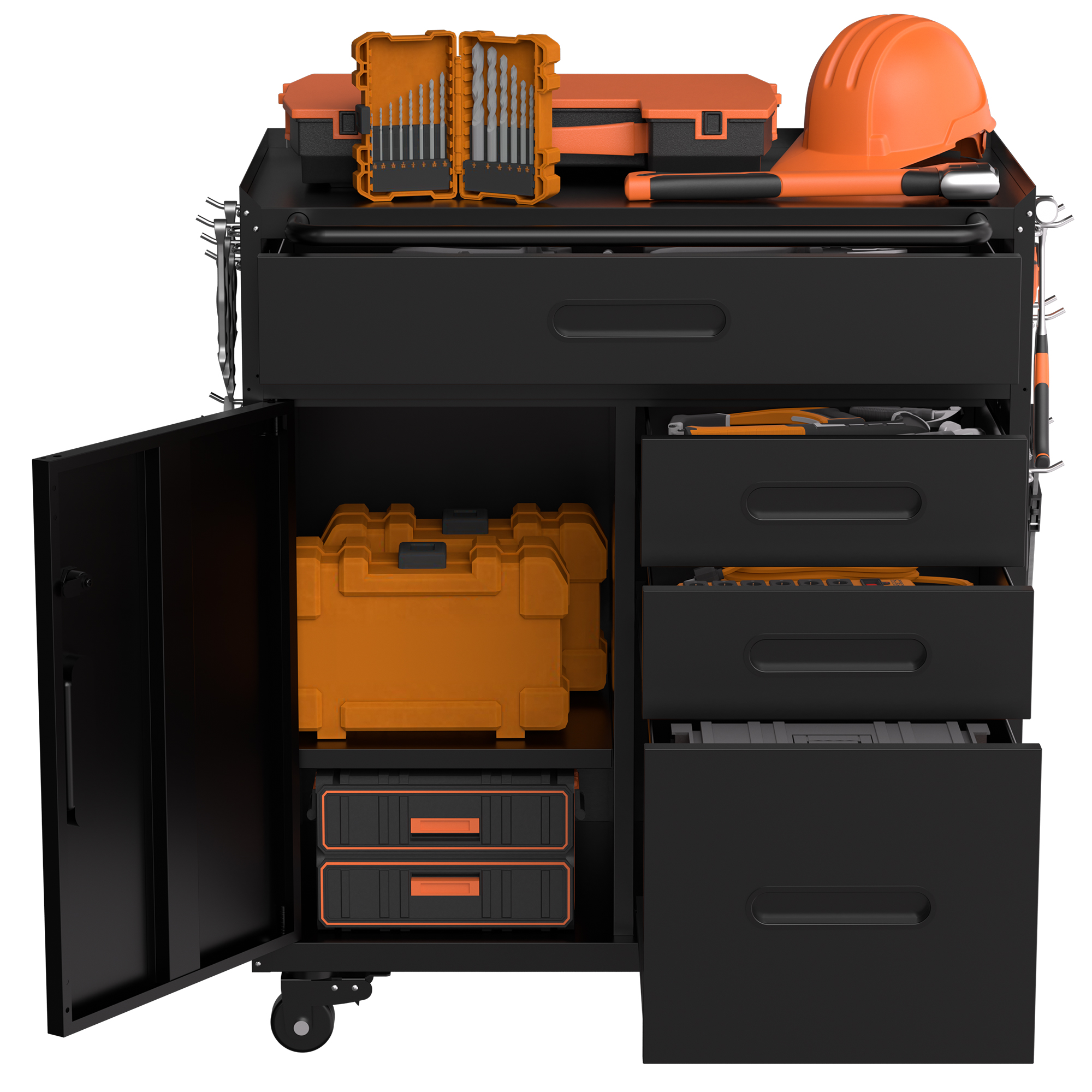 34.3 Mobile Tool Storage Cabinet - Garage Organizer With Lockable Compartment & 4 Drawers, Rolling Steel Chest For Workshop And Home Garage detail