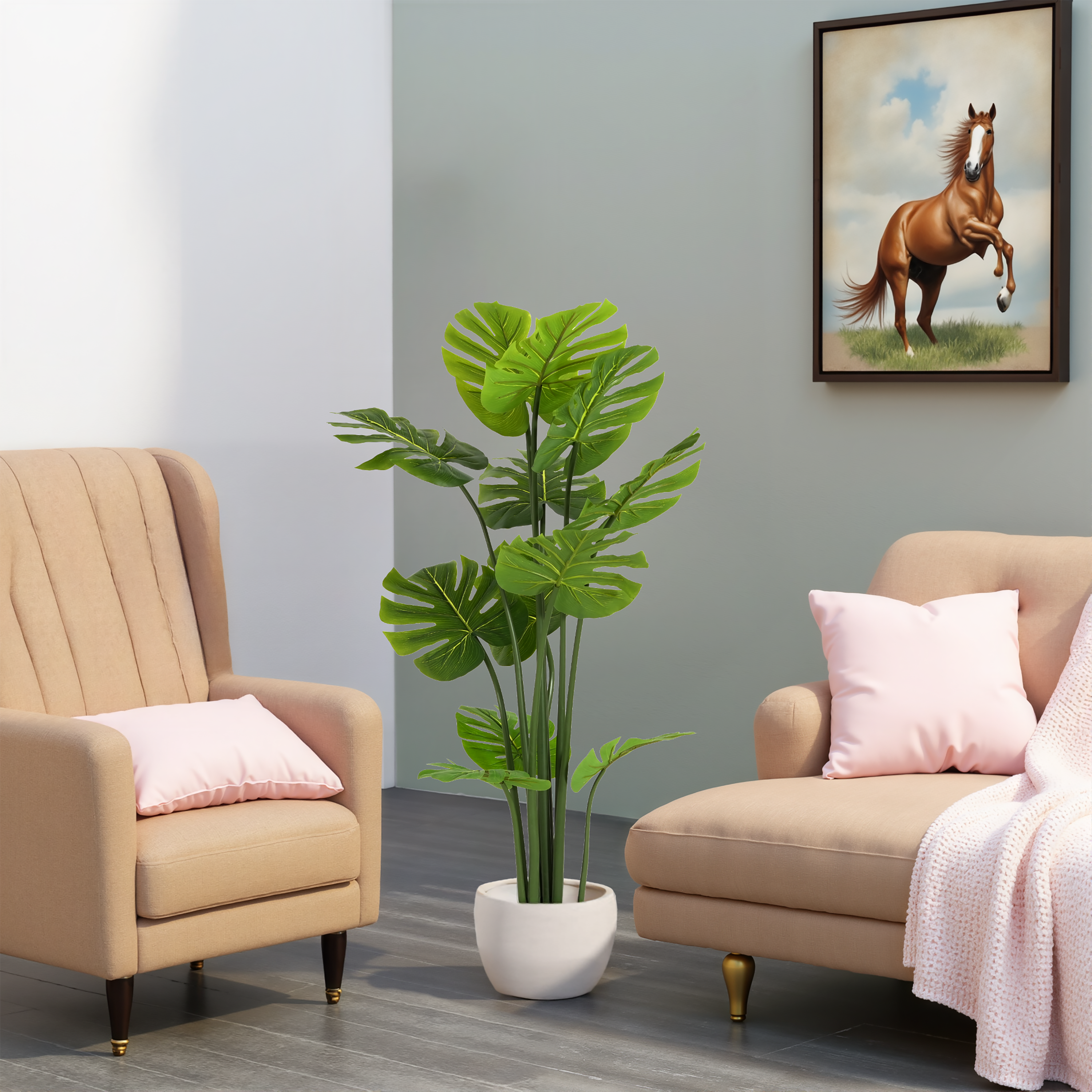 57 Artificial Monstera Deliciosa Plant With Black Plastic Pot view 3