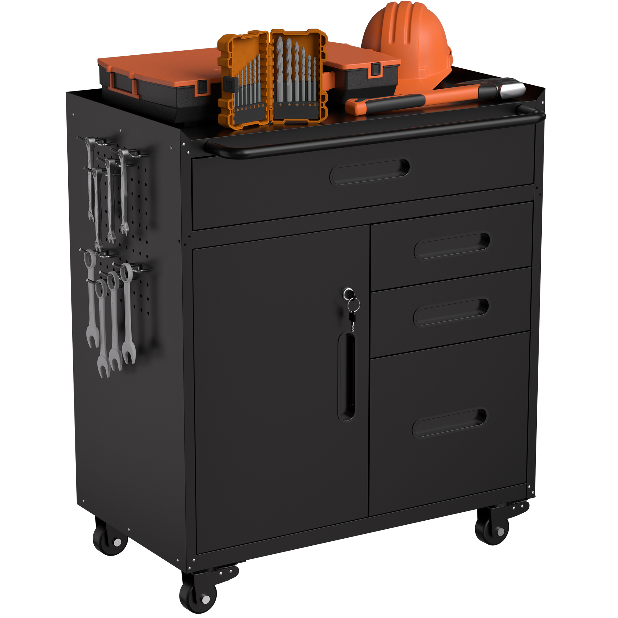 34.3 Mobile Tool Storage Cabinet - Garage Organizer With Lockable Compartment & 4 Drawers, Rolling Steel Chest For Workshop And Home Garage