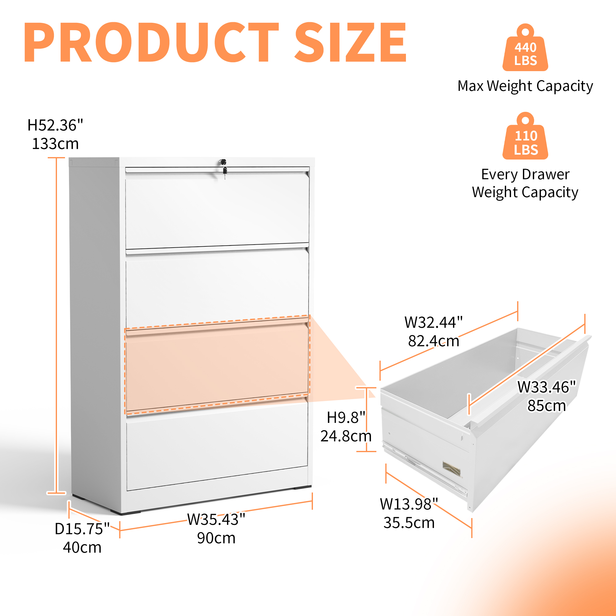 4 Drawer Lateral File Cabinet, Heavy Duty Metal Filing Cabinet, 35.4 Inch Wide Locking File Cabinet For Home Office, Space-Saving Vertical Storage With Anti-Tip Interlock, For Letter Legal A4 Files