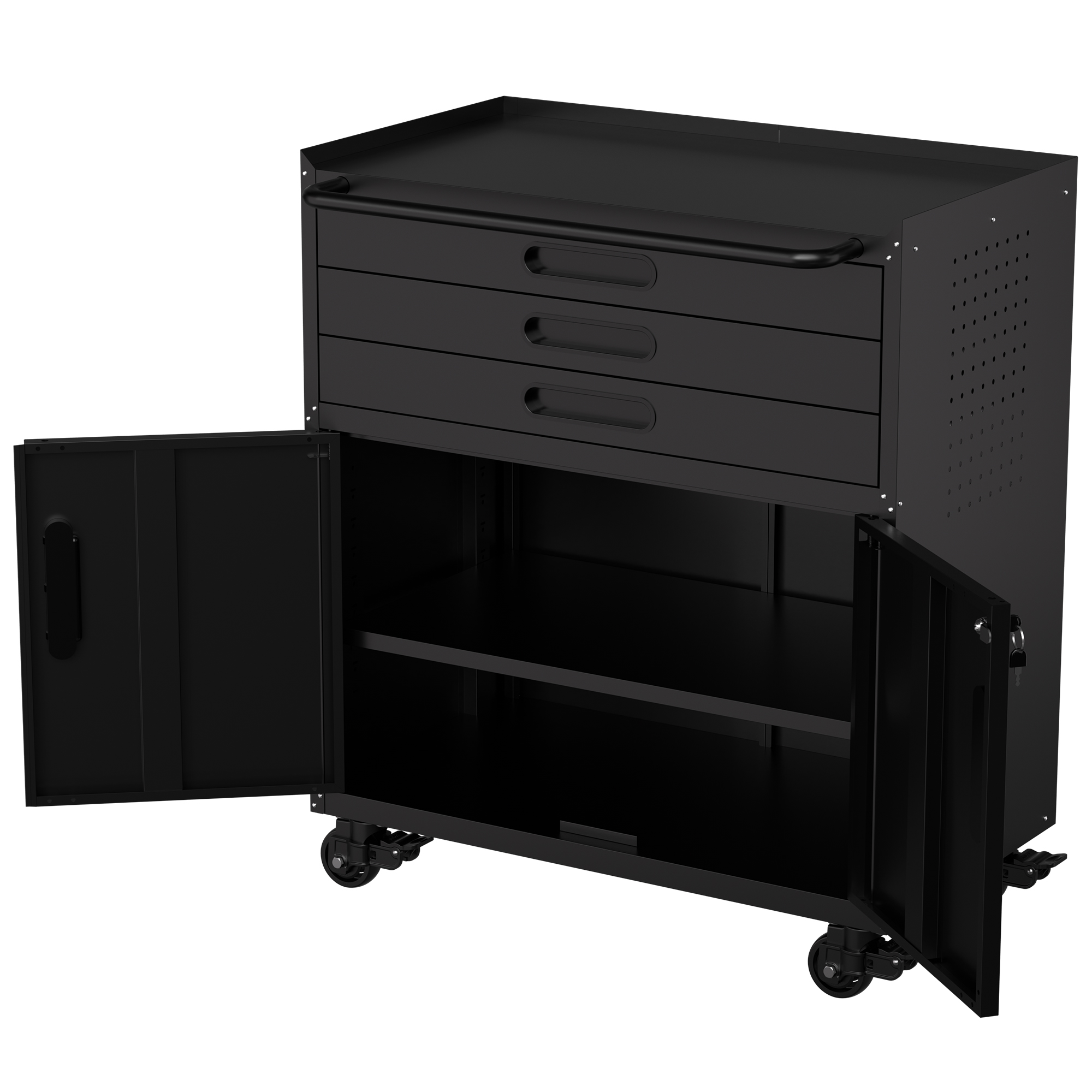 34.3 Rolling Metal Tool Cabinet - Heavy Duty Garage Storage With Lockable Doors & 3 Drawers, Mobile Workbench Organizer For Garage, Workshop, Home detail