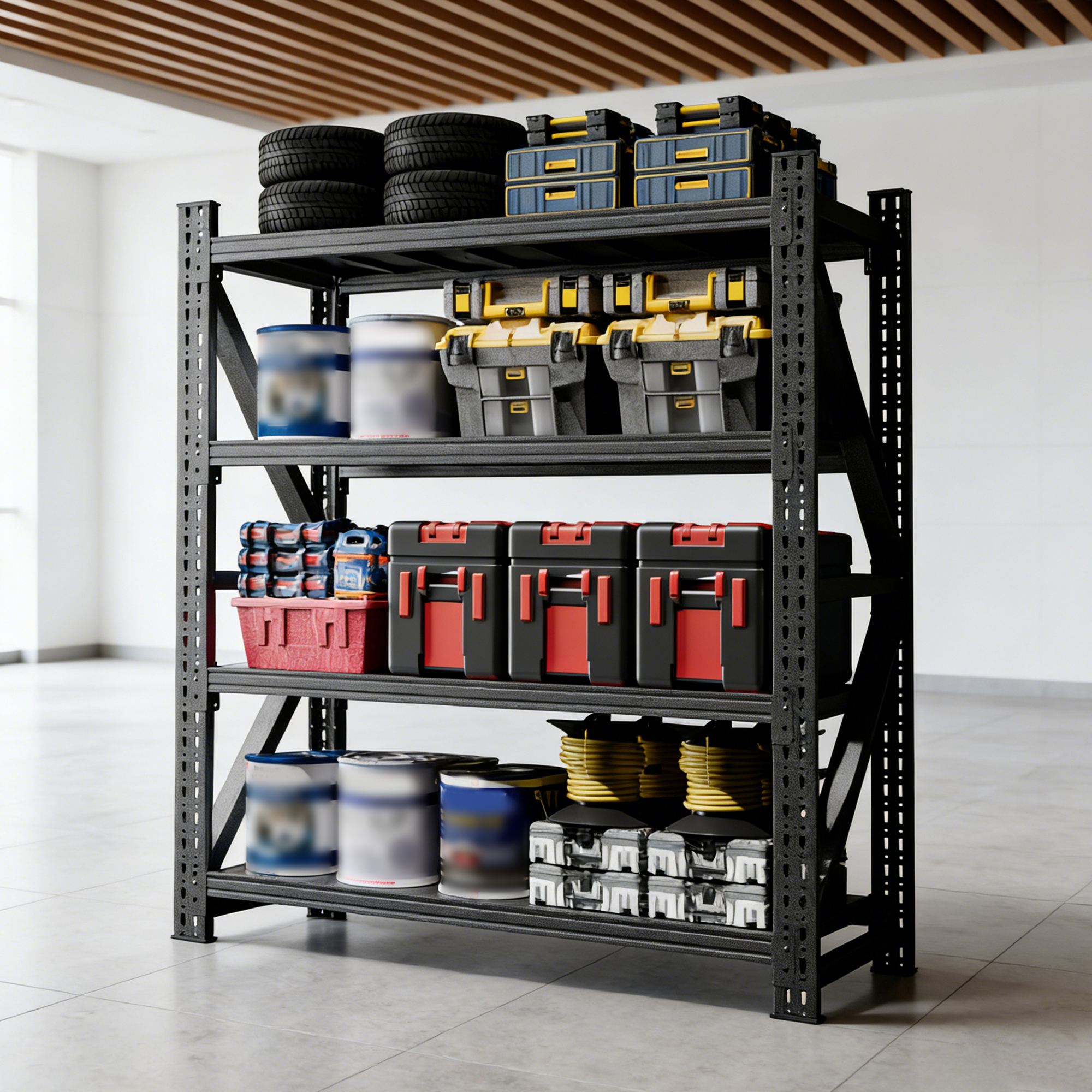Heavy Duty Metal Adjustable Garage Shelves, 4000LBS Storage Rack 69H X 59W X 23.6D Industrial Shelving Unit For Warehouse, Black