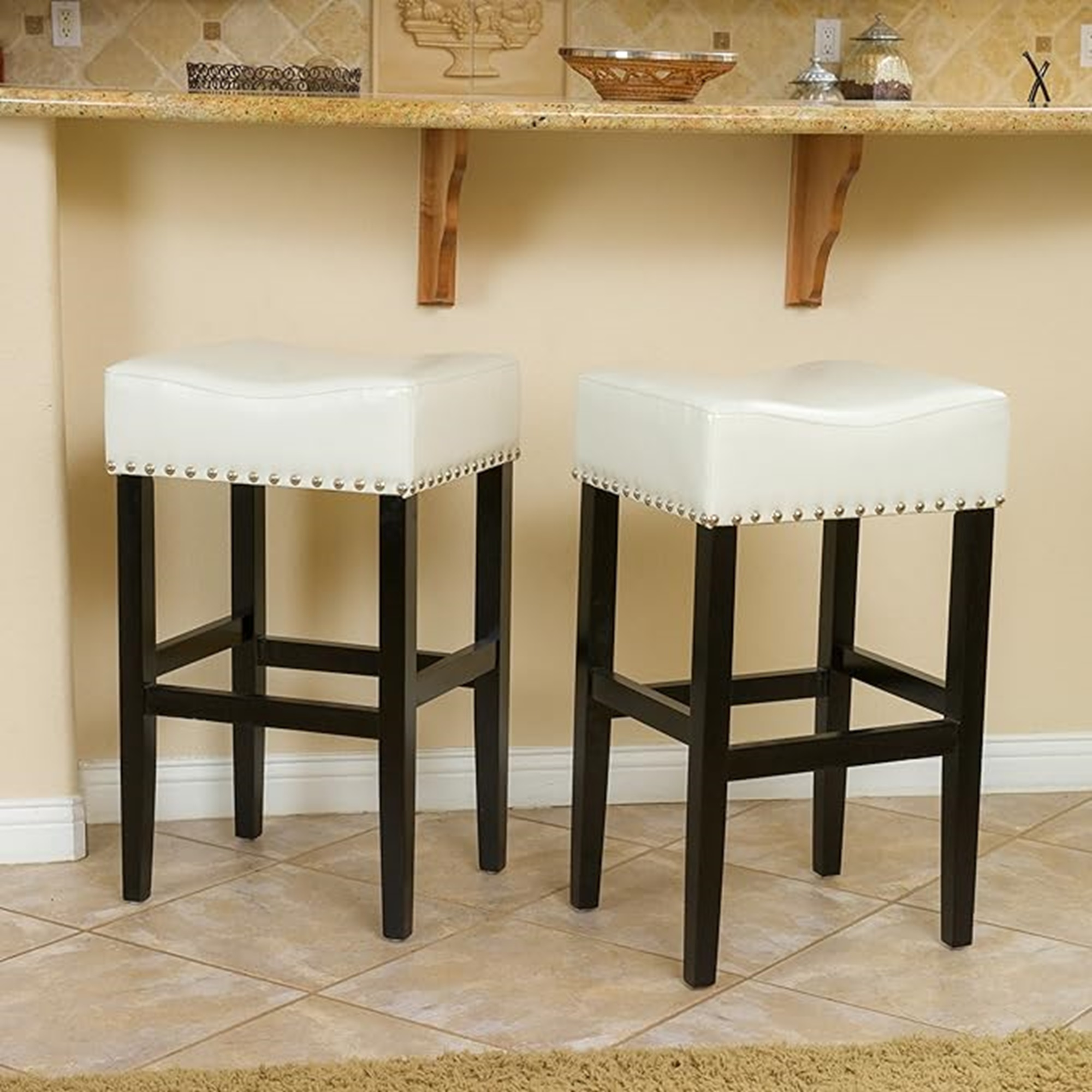 30-inch Backless Ivory Faux Leather Counter Stool Set Of 2