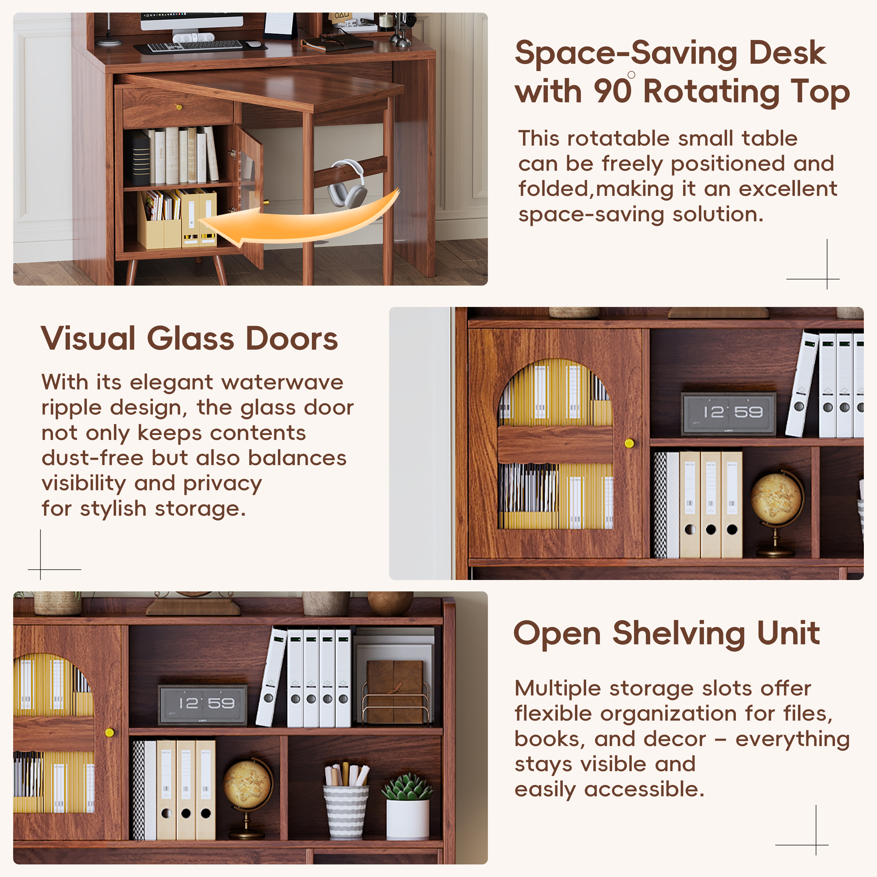 Computer Desk With 90 Degree Rotating Desktop, 43x70 Inch Office Desk With Storage Drawer And Cabinets, Gaming Desk With Shelves, Writing Desk For Study, Work Desk For Home  Old SKU N733P279101D view 3