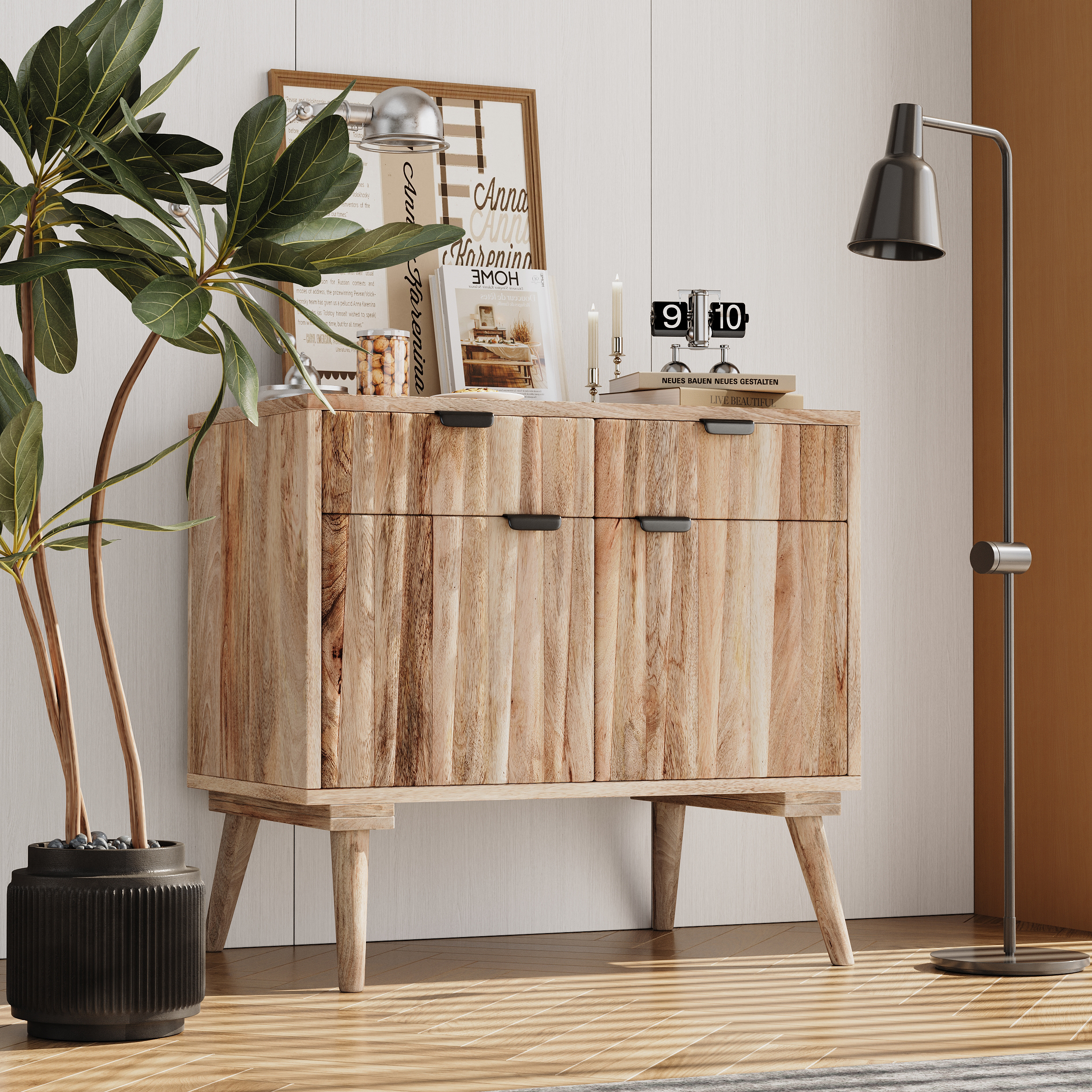 Stylish - Style 2 -Drawer 2 -Door Cabinet , Mango Wood In Natural Finish