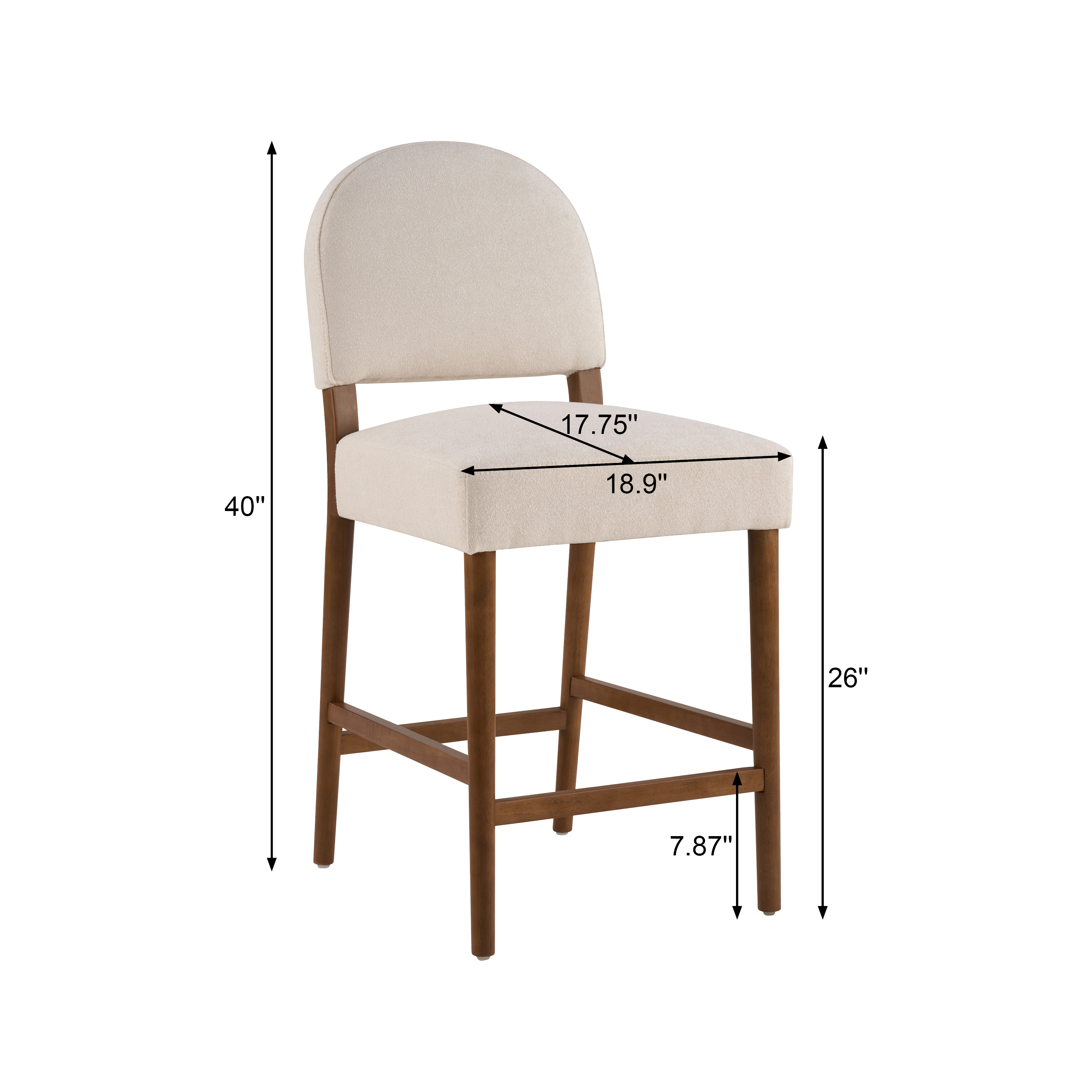 26 Seat Height Fabric & Rubberwood Bar Stool, Beige Upholstery With Adjustable Floor Leveler, Spacious Seat For Kitchen Island Beige,set Of 2