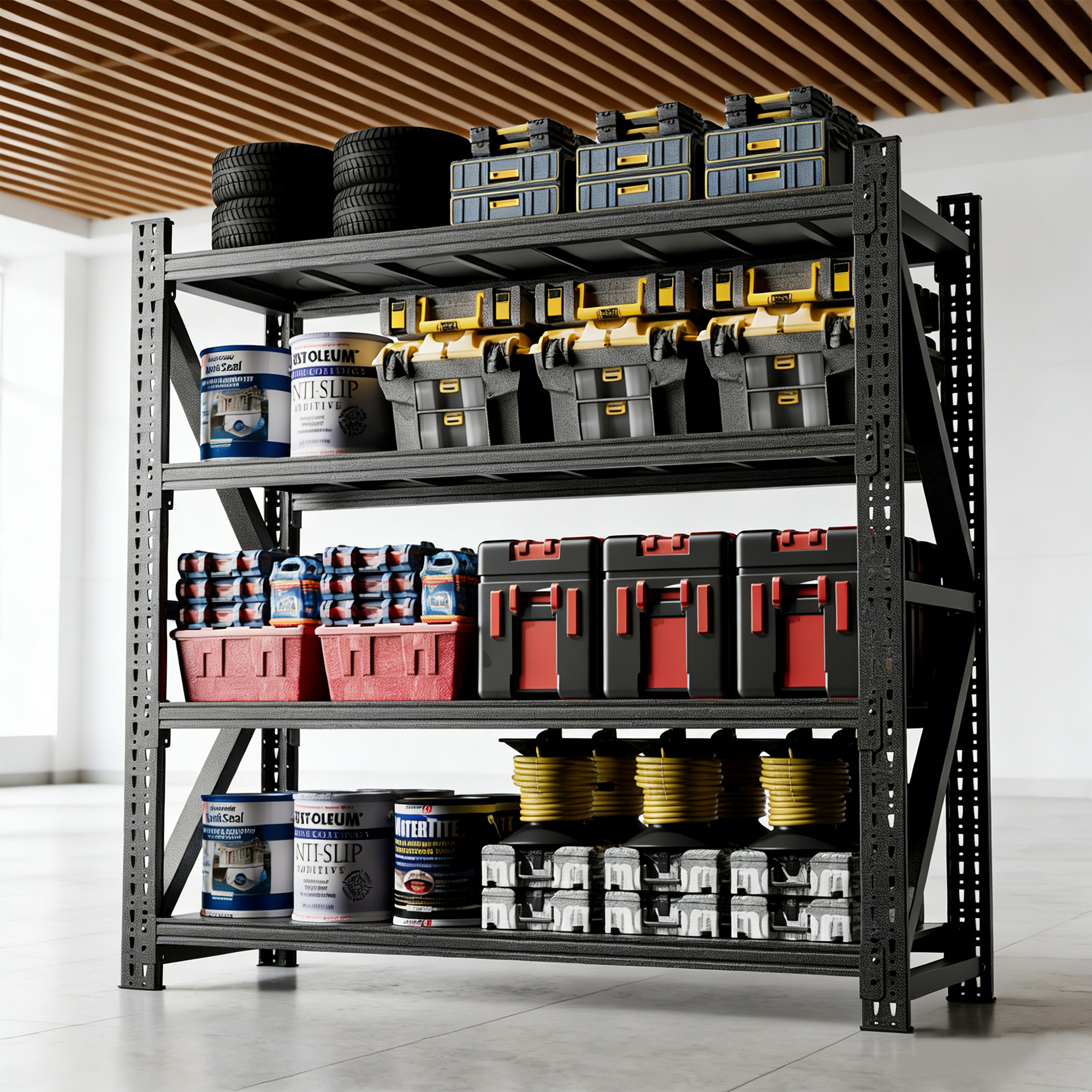 5000LBS Industrial Shelving For Warehouse, Heavy Duty Metal Adjustable Garage Shelves 69H X 71W X 23.7D 4000LBS Storage Unit, Black