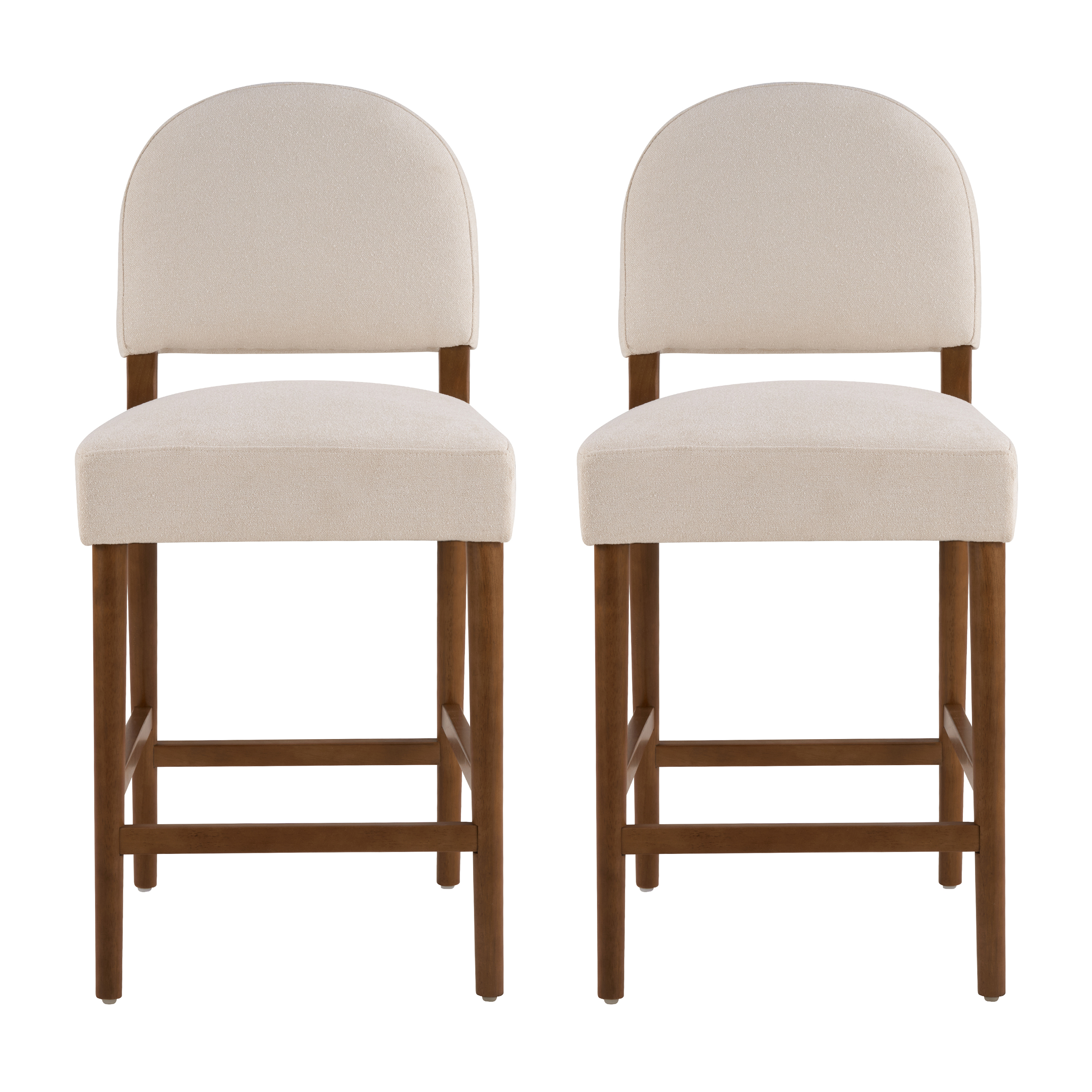 26 Seat Height Fabric & Rubberwood Bar Stool, Beige Upholstery With Adjustable Floor Leveler, Spacious Seat For Kitchen Island Beige,set Of 2