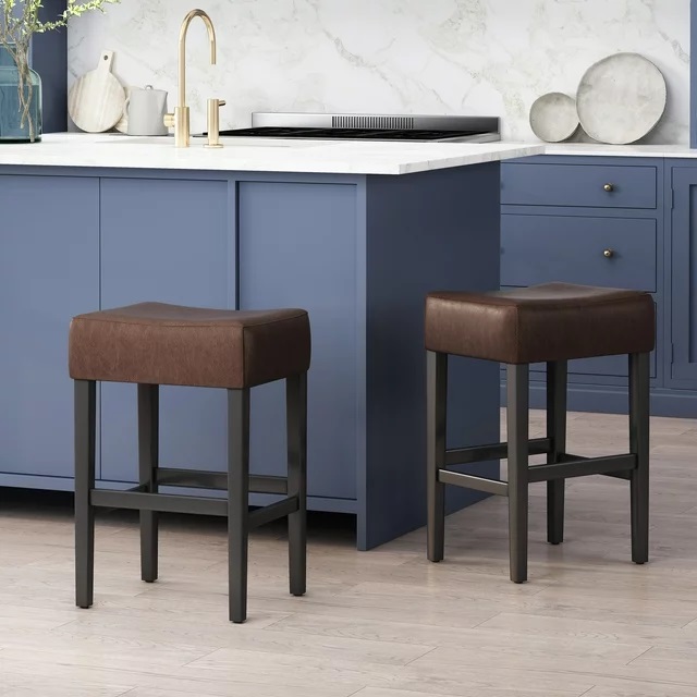Set Of 2, 26.75 Backless Faux Leather Counter Height Barstool