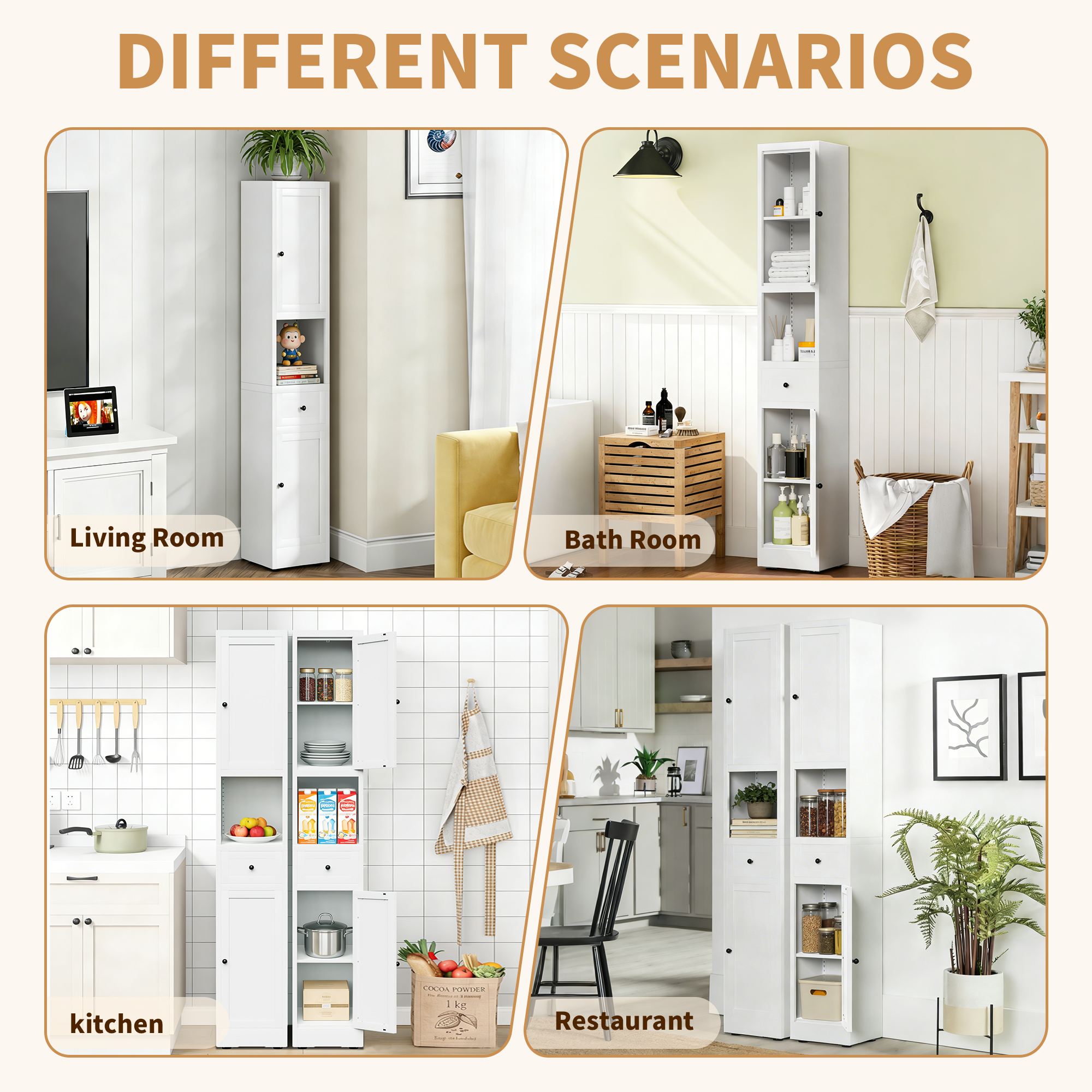 71 Inch Tall Bathroom Storage Cabinet, 5-Tier Narrow Metal Cabinet With 2 Doors & Adjustable Shelves, Freestanding Cabinet For Space Saving In Kitchen, Laundry Room, Pantry, White
