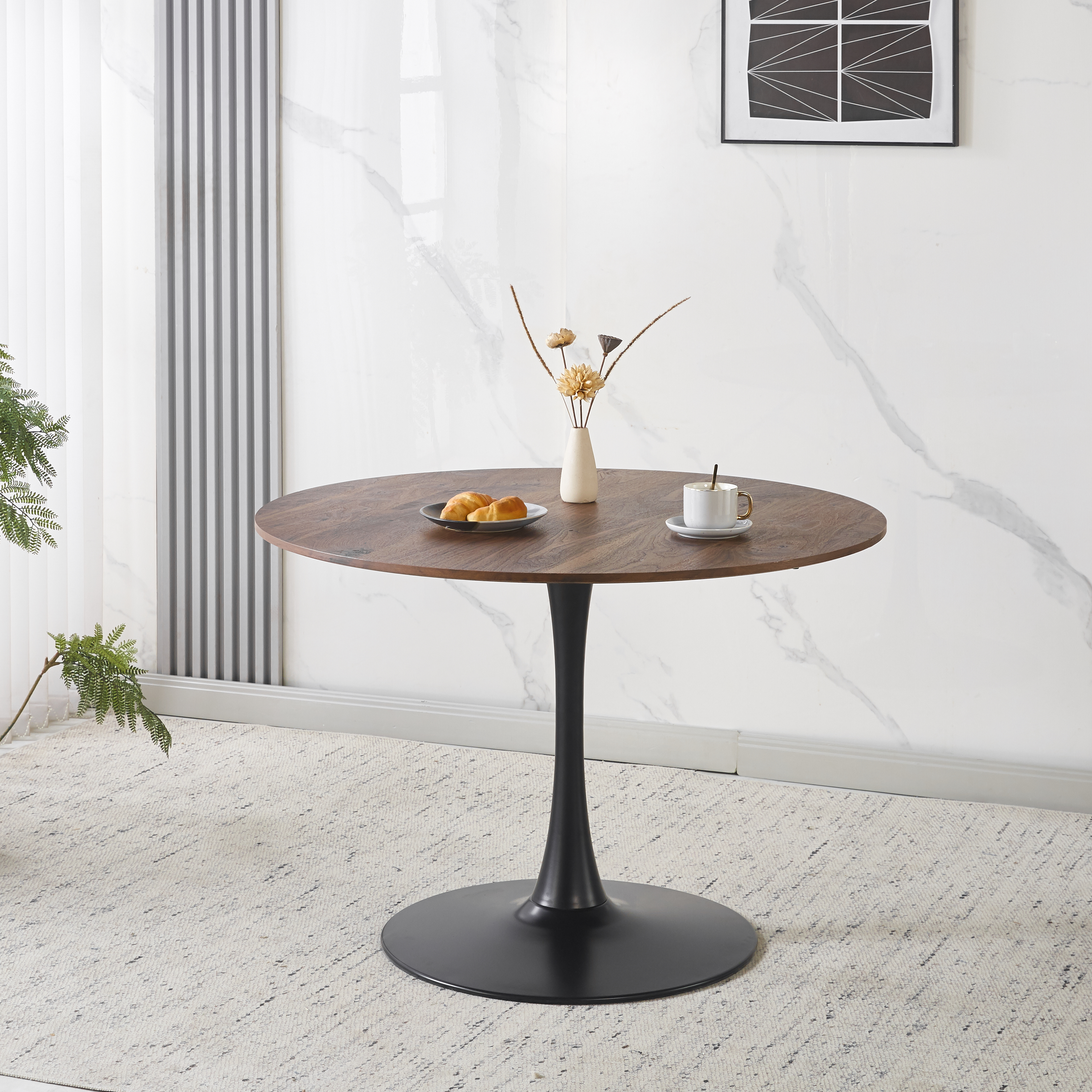 42.1 Walnut Color Top Tulip Table, Mid-century Dining Table For 4-6 People - Round MDF Table Top The Tabletop Consists Of Two Panels , Pedestal Dining Table, End Table & Leisure Coffee Table