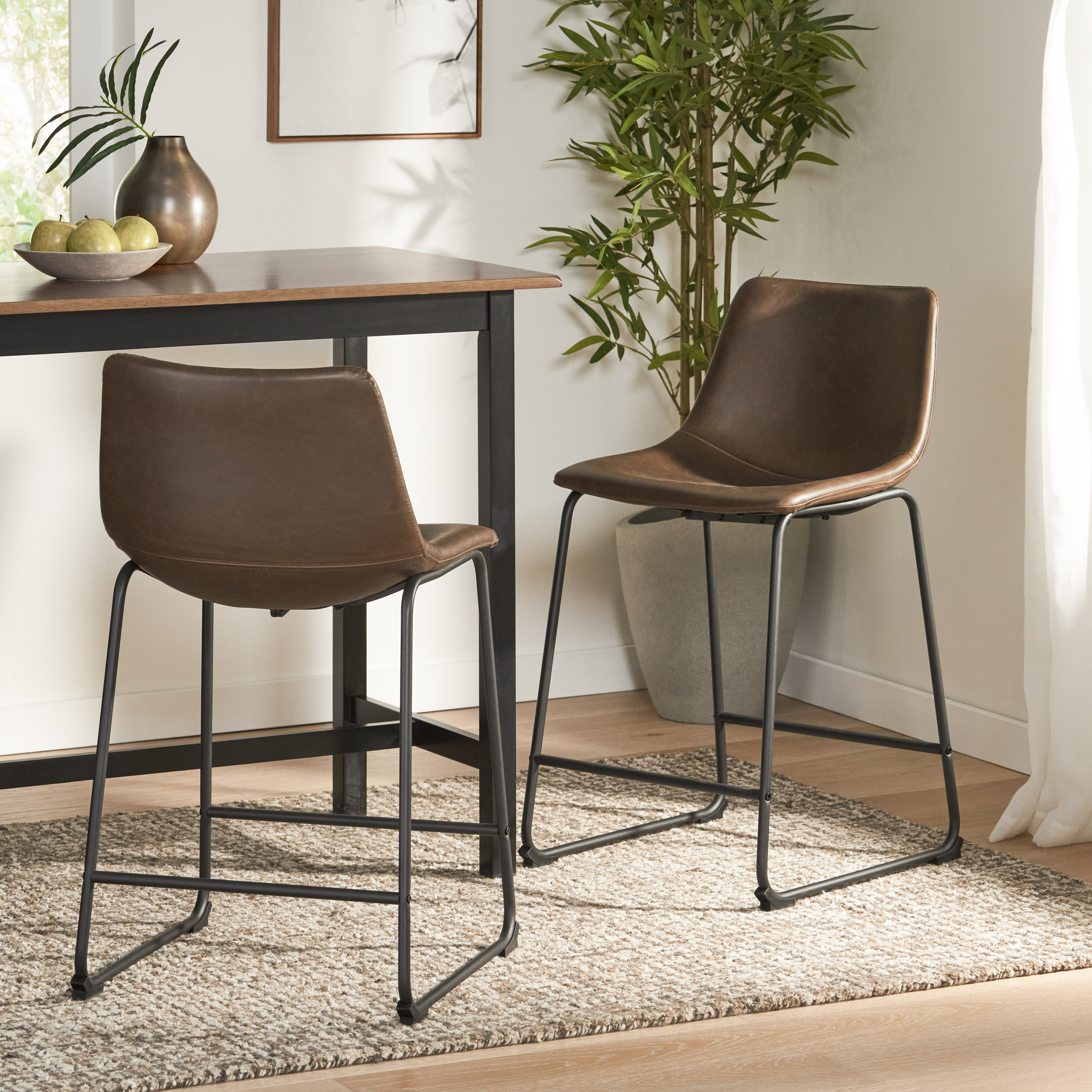 Vintage Style Brown 24-Inch Counter Stool Set Of 2