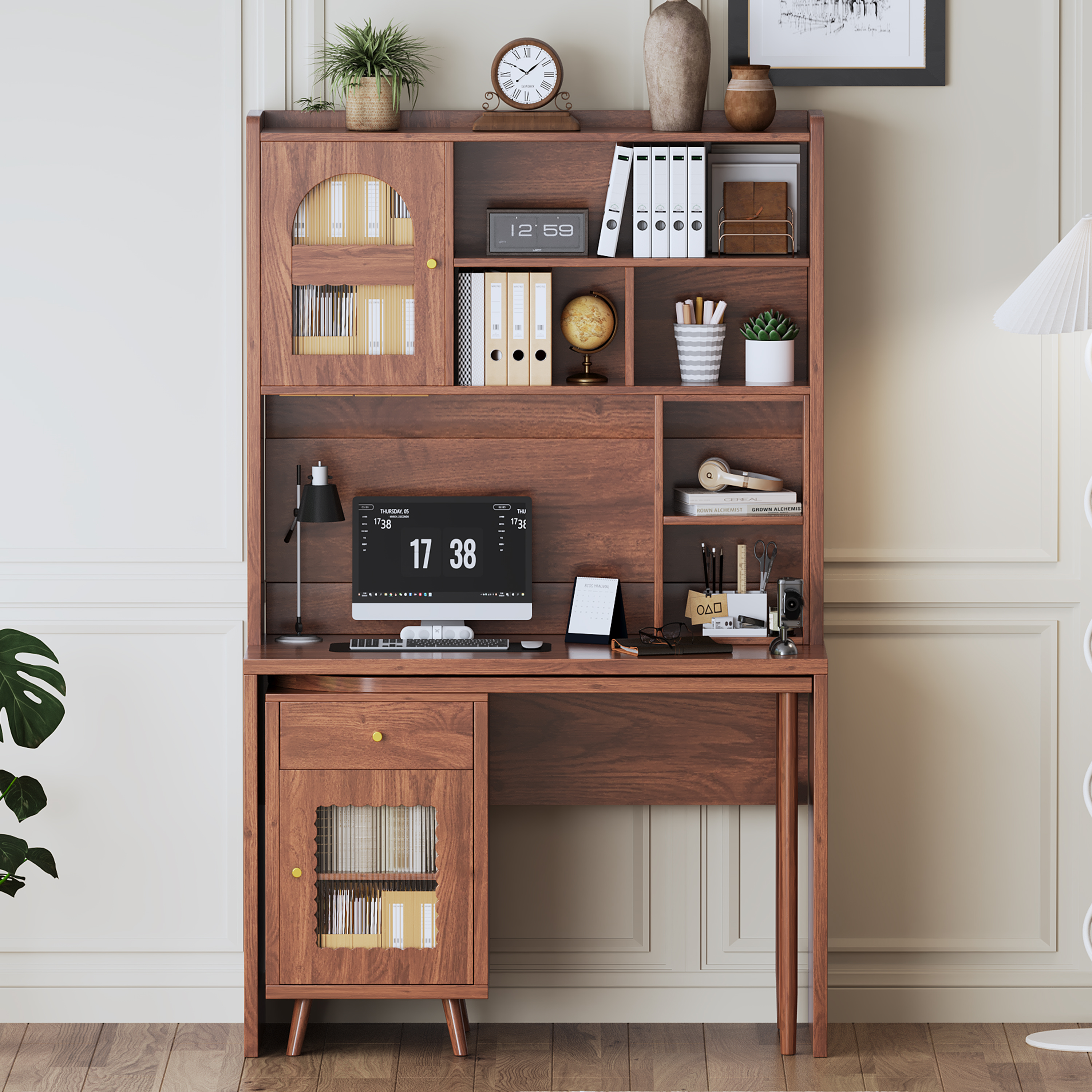 Computer Desk With 90 Degree Rotating Desktop, 43x70 Inch Office Desk With Storage Drawer And Cabinets, Gaming Desk With Shelves, Writing Desk For Study, Work Desk For Home  Old SKU N733P279101D view 4