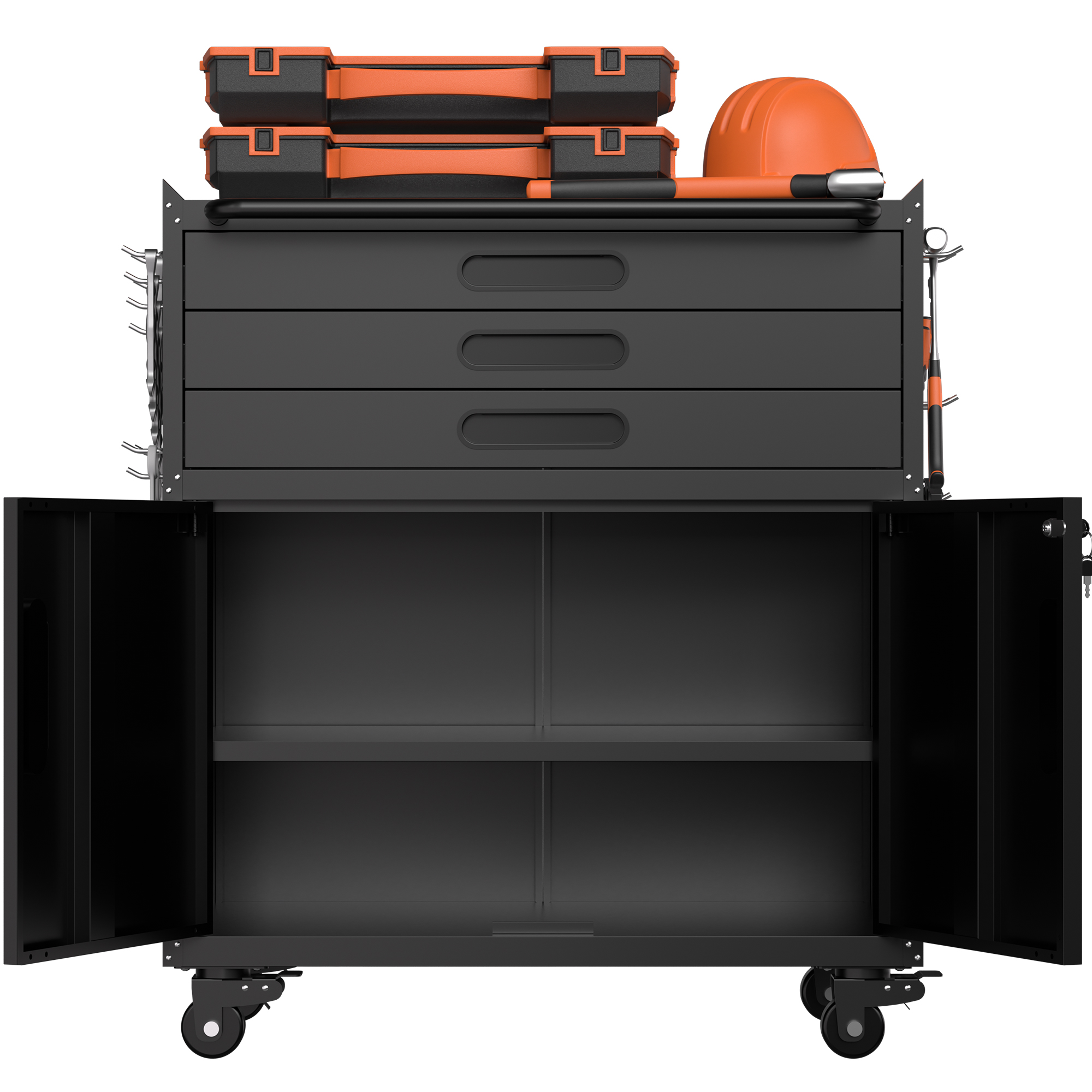 34.3 Rolling Metal Tool Cabinet - Heavy Duty Garage Storage With Lockable Doors & 3 Drawers, Mobile Workbench Organizer For Garage, Workshop, Home detail