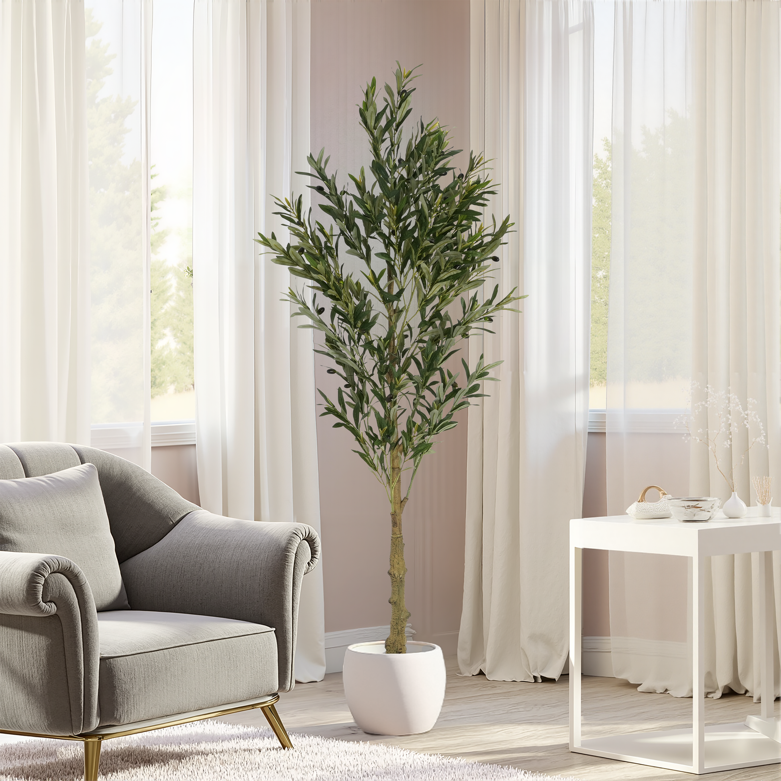 6 Artificial Olive Tree With Black Plastic Pot view 3