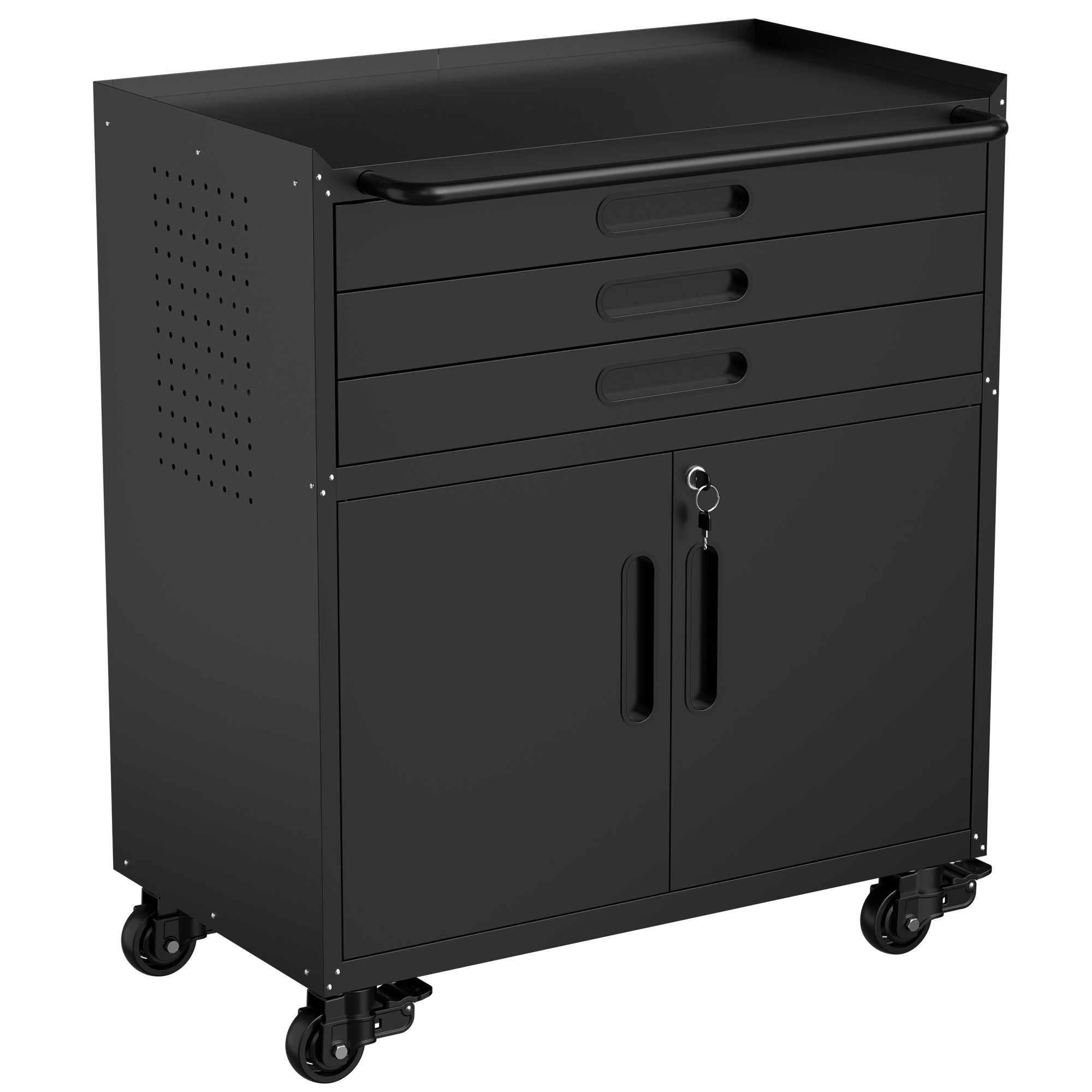 34.3 Rolling Metal Tool Cabinet - Heavy Duty Garage Storage With Lockable Doors & 3 Drawers, Mobile Workbench Organizer For Garage, Workshop, Home