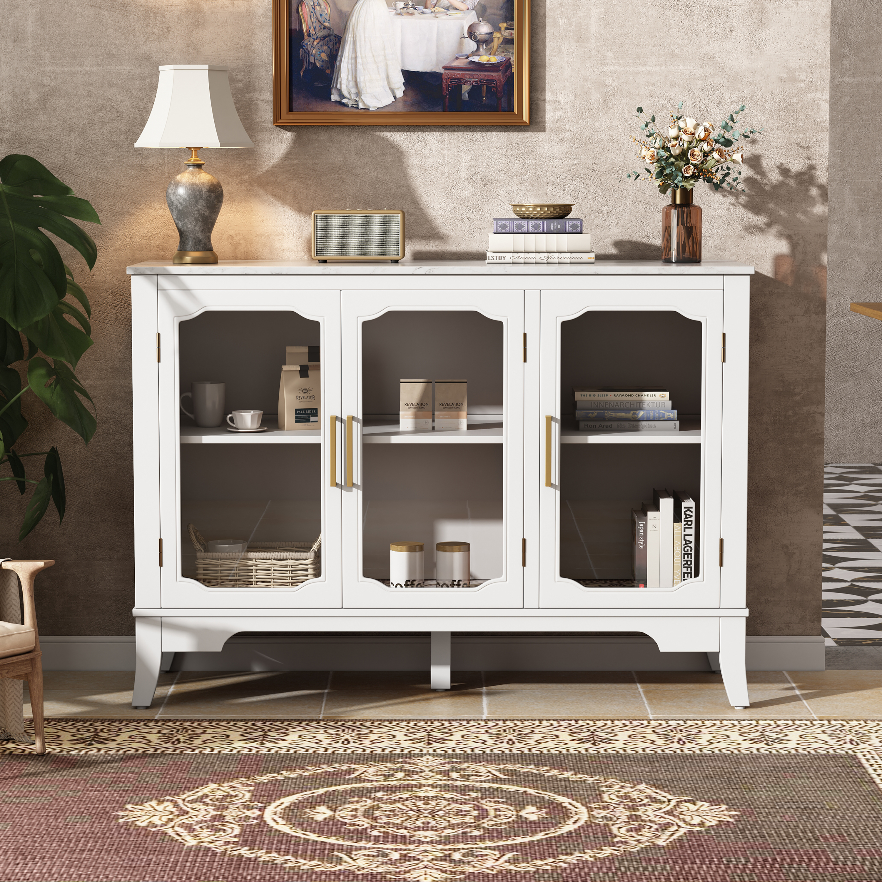 Storage Cabinet In The Entrance To The Living And Dining Room, Large Storage Space, 3 Doors, Stylish Style, White