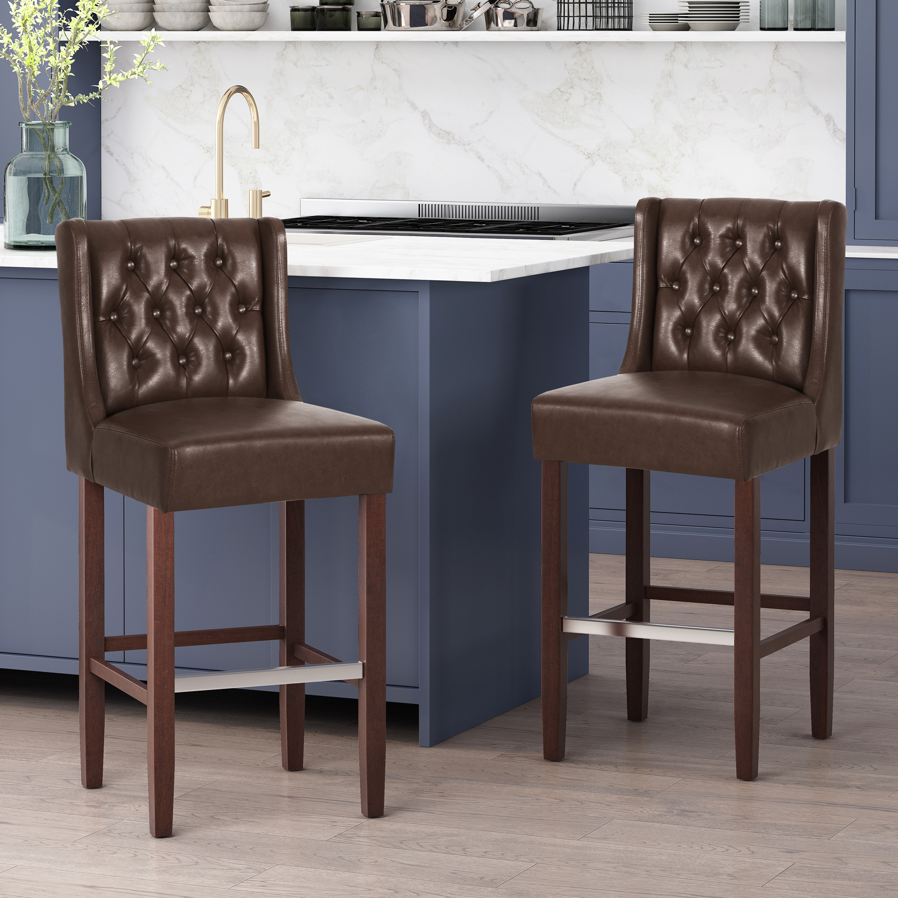 Upholstered Bar Stool (Dark Brown)