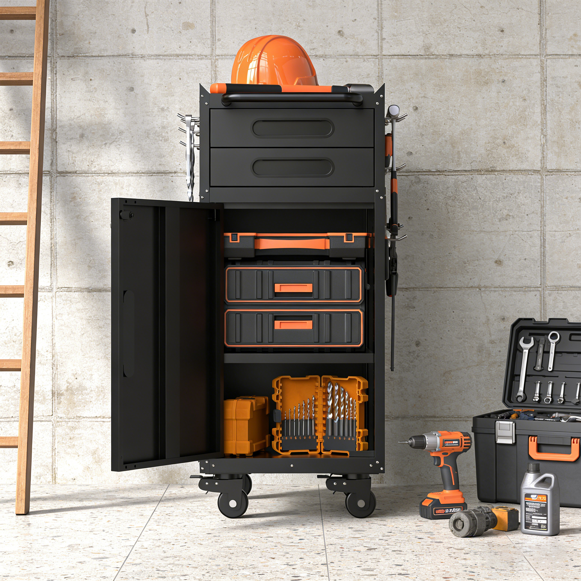 34.3 Narrow Rolling Tool Cabinet - Space-Saving Garage Storage With Lockable Door, 2 Drawers And Large Handle, Slim Metal Organizer For Tight Spaces