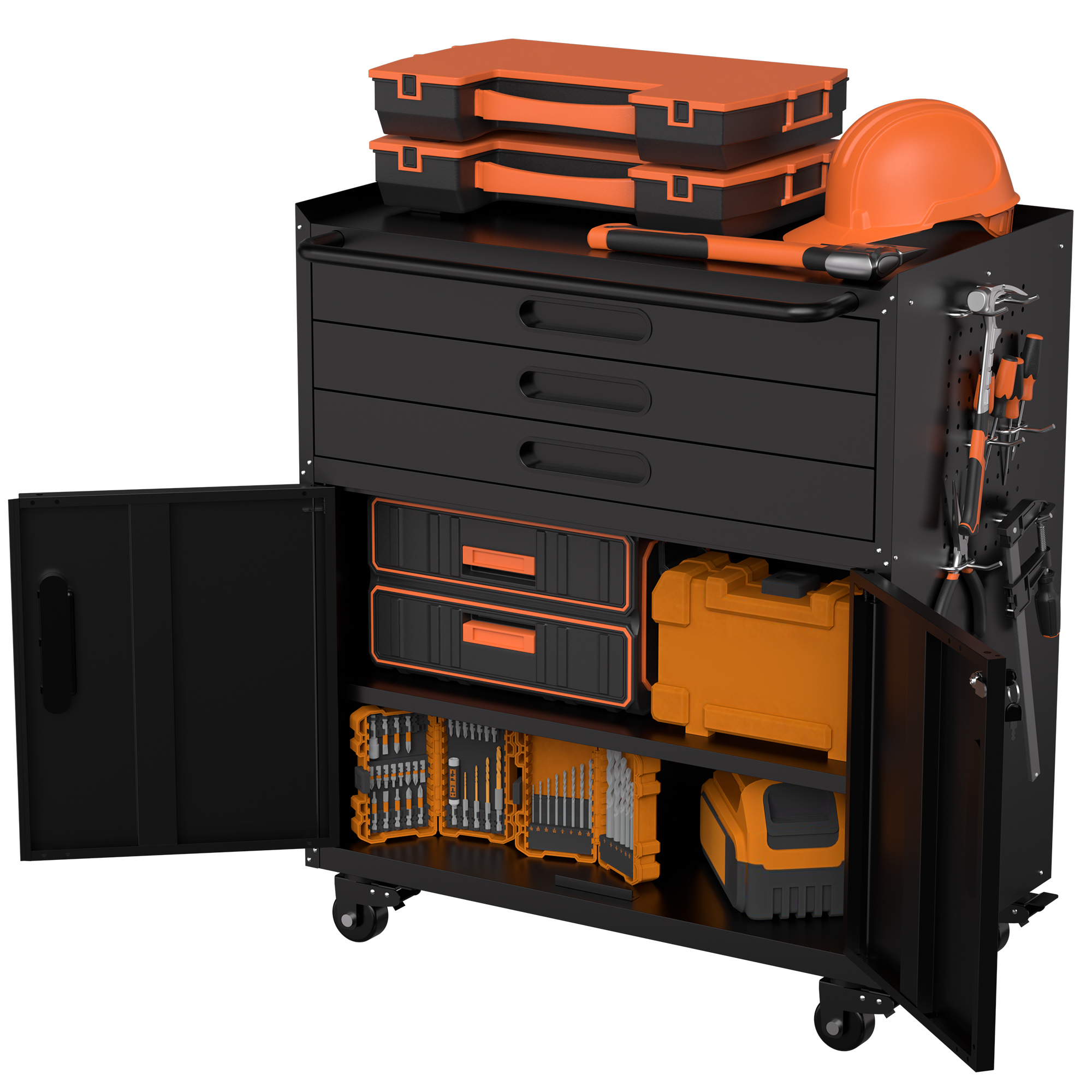 34.3 Rolling Metal Tool Cabinet - Heavy Duty Garage Storage With Lockable Doors & 3 Drawers, Mobile Workbench Organizer For Garage, Workshop, Home detail