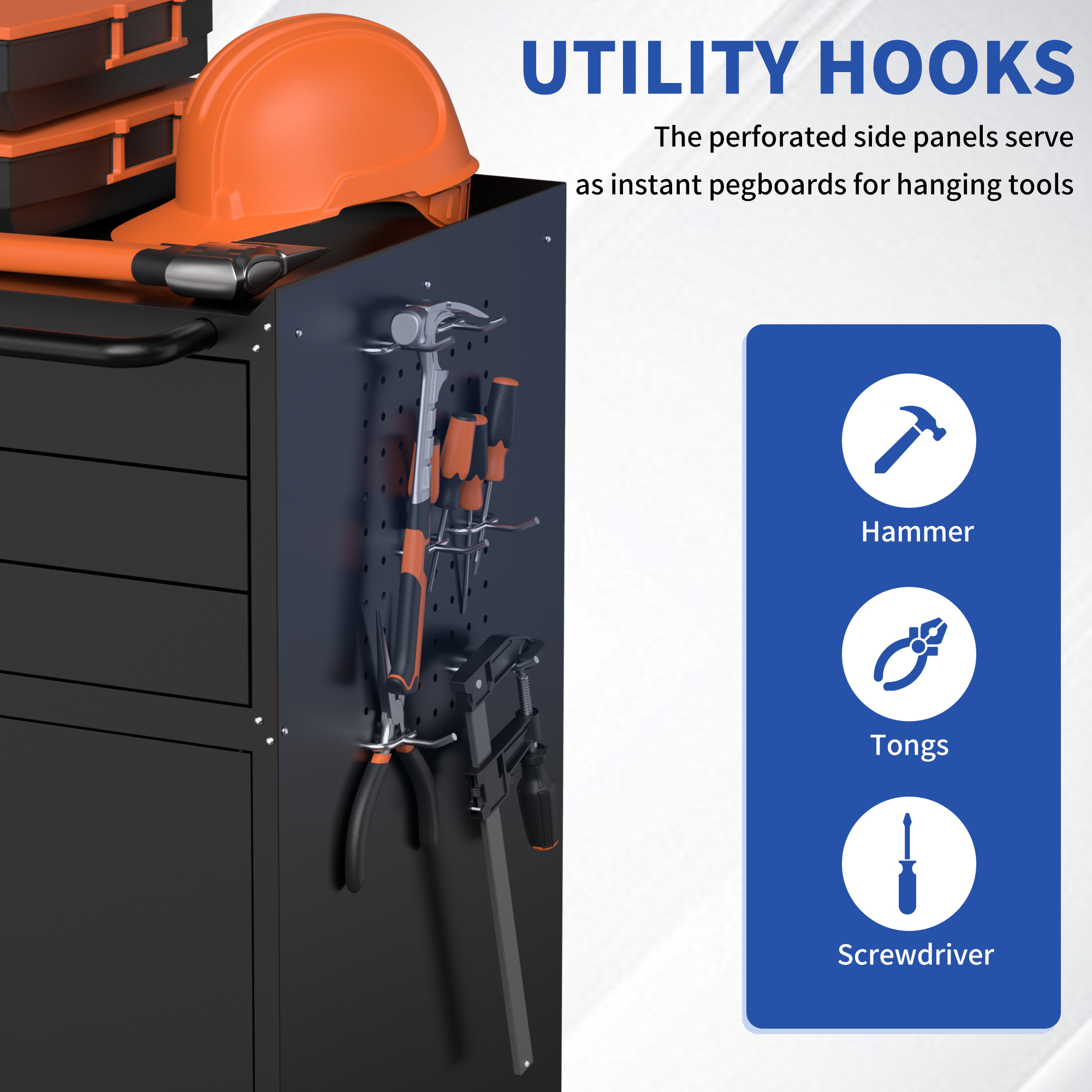 34.3 Rolling Metal Tool Cabinet - Heavy Duty Garage Storage With Lockable Doors & 3 Drawers, Mobile Workbench Organizer For Garage, Workshop, Home detail