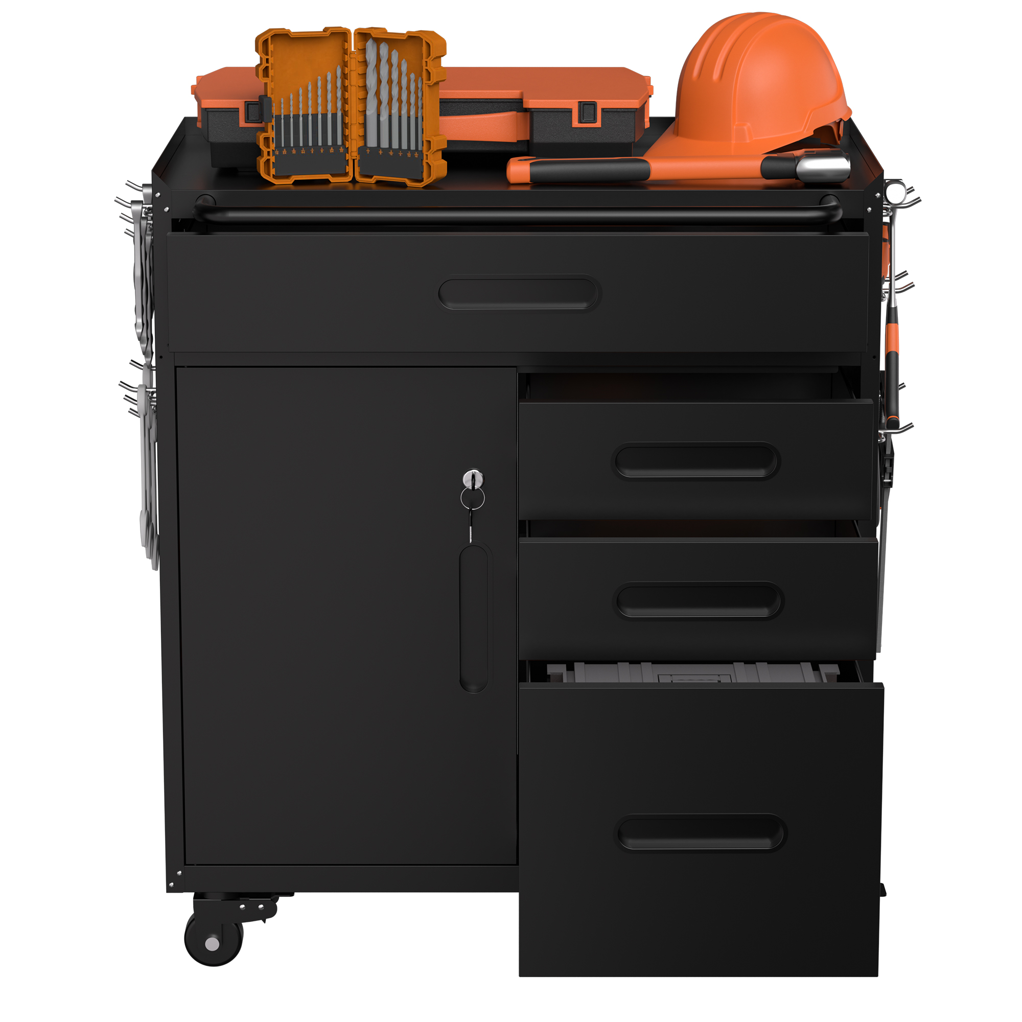 34.3 Mobile Tool Storage Cabinet - Garage Organizer With Lockable Compartment & 4 Drawers, Rolling Steel Chest For Workshop And Home Garage detail
