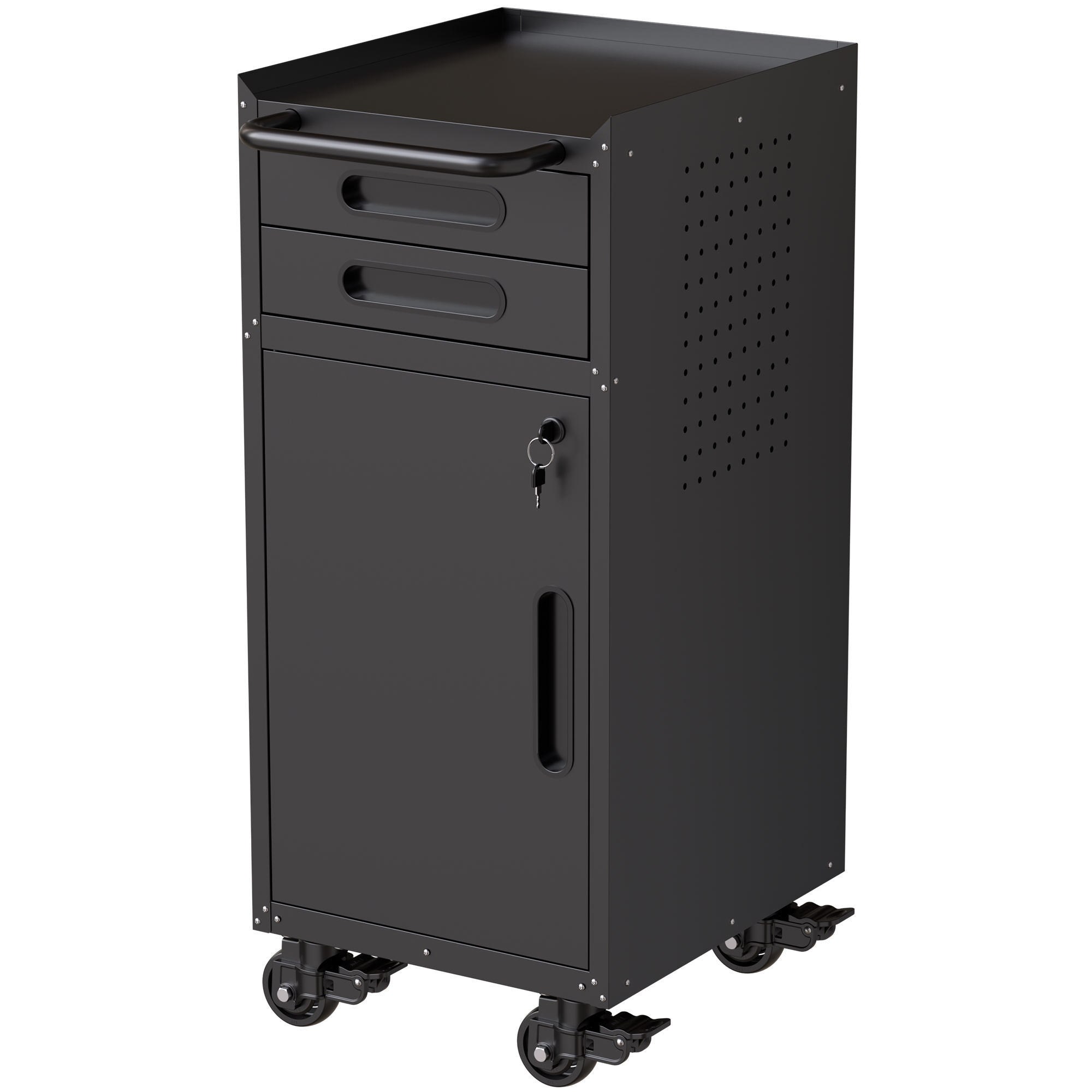 34.3 Narrow Rolling Tool Cabinet - Space-Saving Garage Storage With Lockable Door, 2 Drawers And Large Handle, Slim Metal Organizer For Tight Spaces