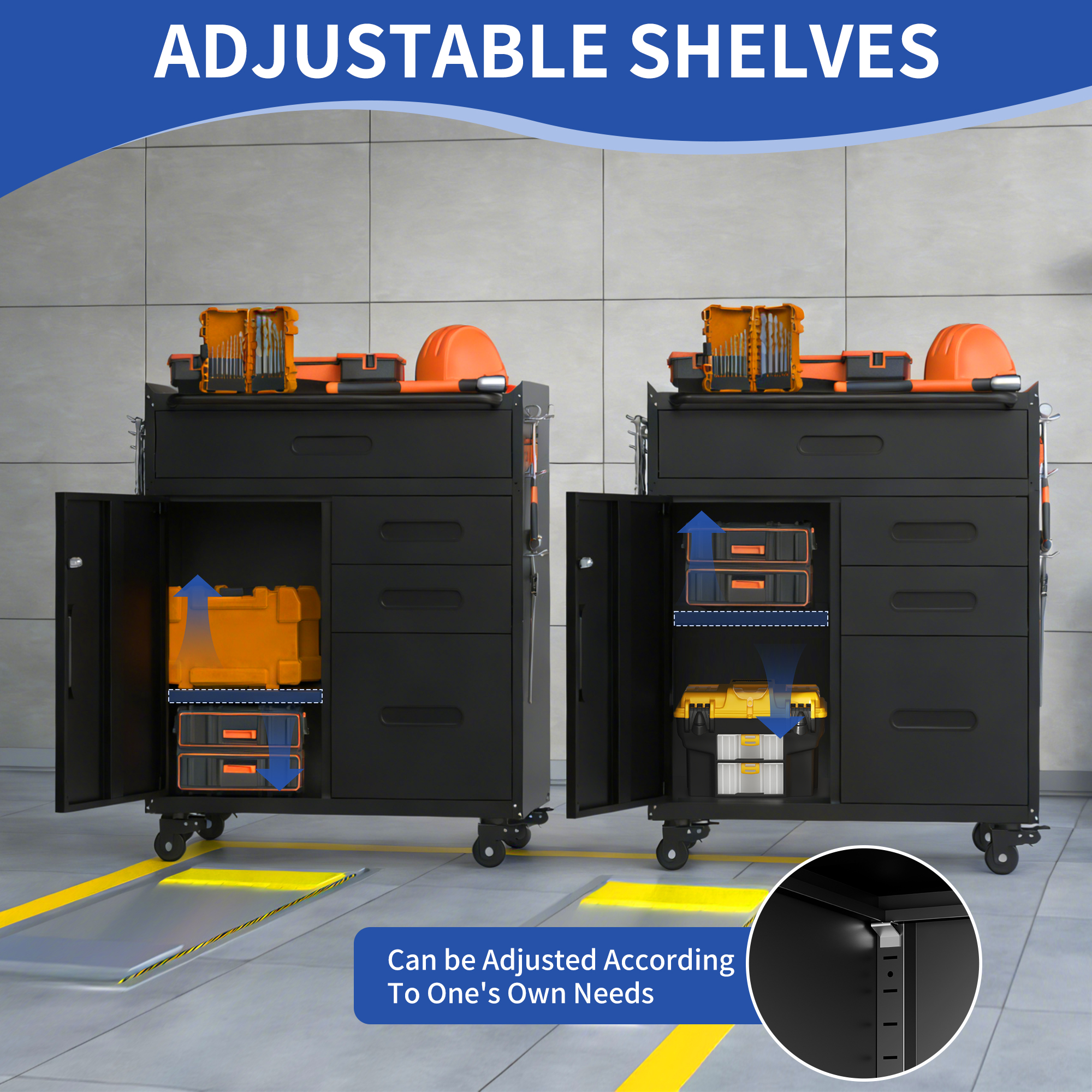 34.3 Mobile Tool Storage Cabinet - Garage Organizer With Lockable Compartment & 4 Drawers, Rolling Steel Chest For Workshop And Home Garage detail
