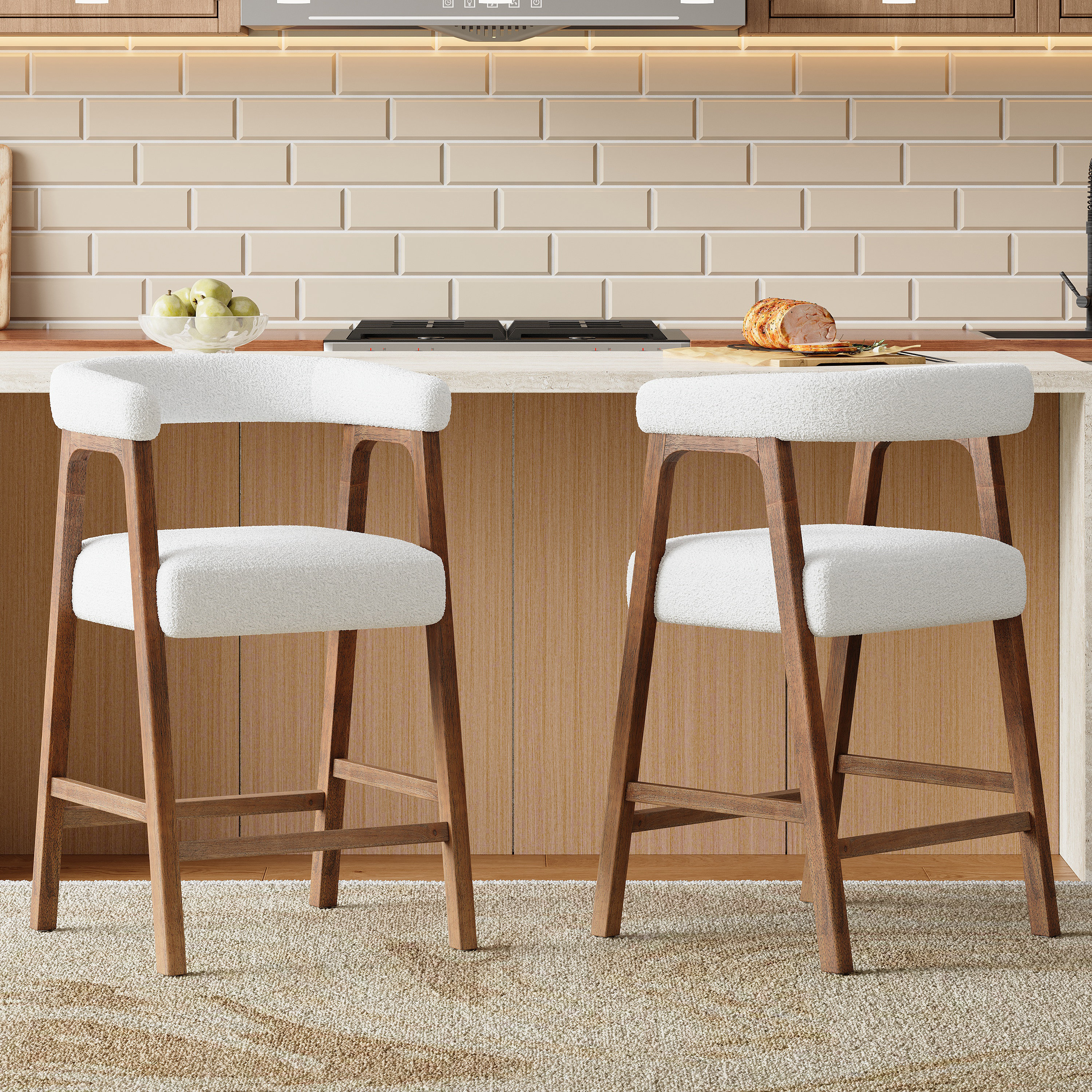 26 Seat Height Bar Stools With Back, Comfortable Counter Stools For Kitchen Island Dining Room, Set Of 2