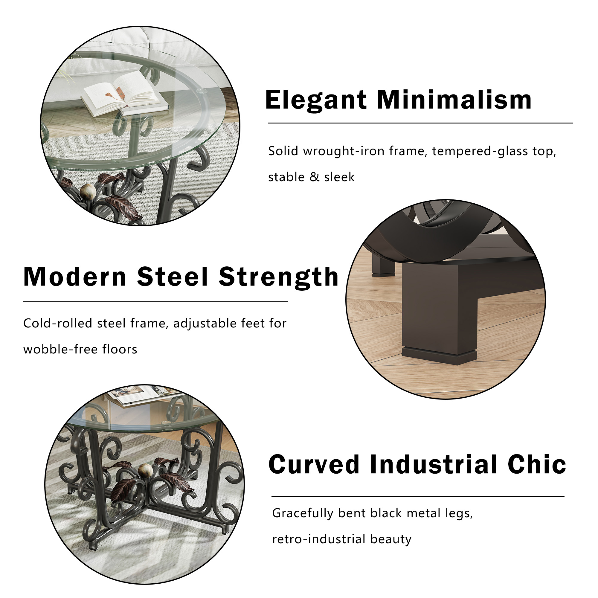 3-Piece Coffee Table Set, Tempered Glass Surface With Sturdy Metal Frame - Modern Living Room Sets  1 Coffee Table   2 End Tables , Scratch-Resistant & Easy To Clean For Small Spaces, Apartments