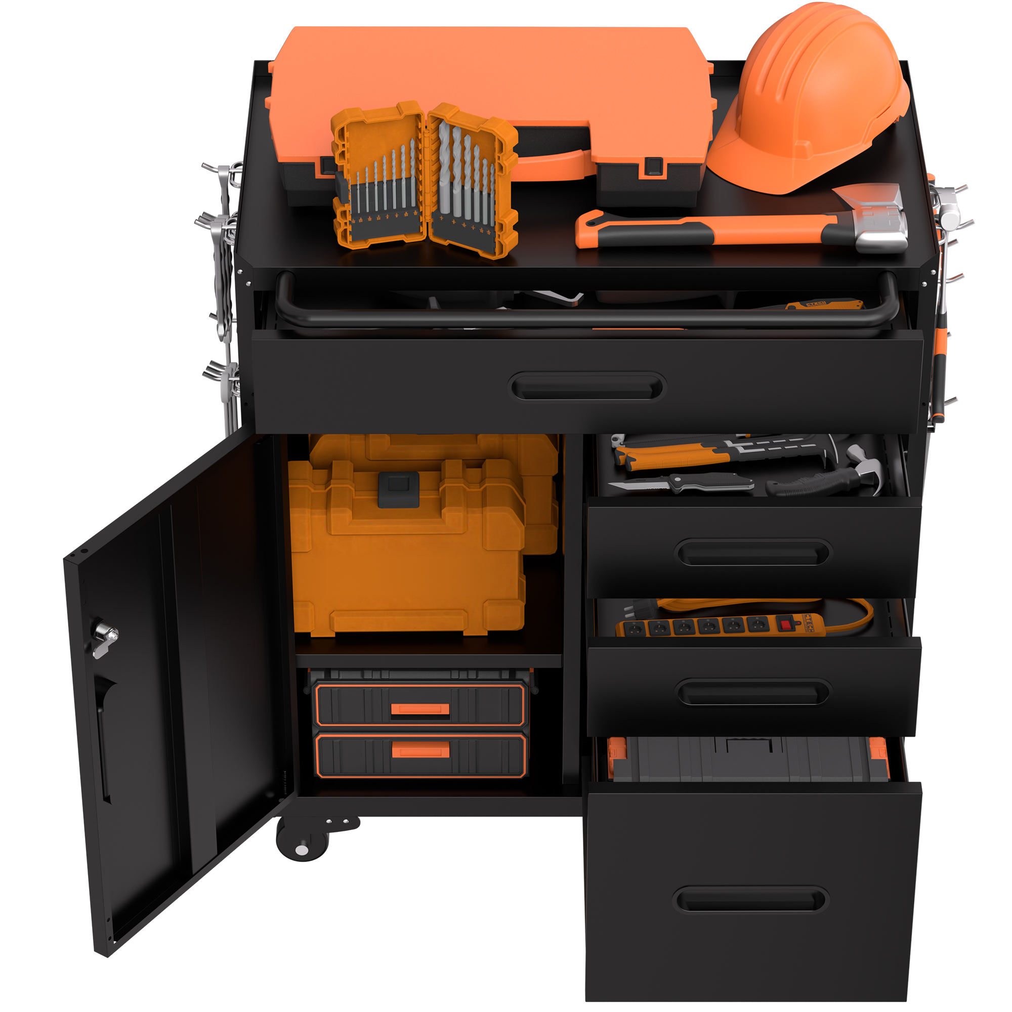 34.3 Mobile Tool Storage Cabinet - Garage Organizer With Lockable Compartment & 4 Drawers, Rolling Steel Chest For Workshop And Home Garage detail