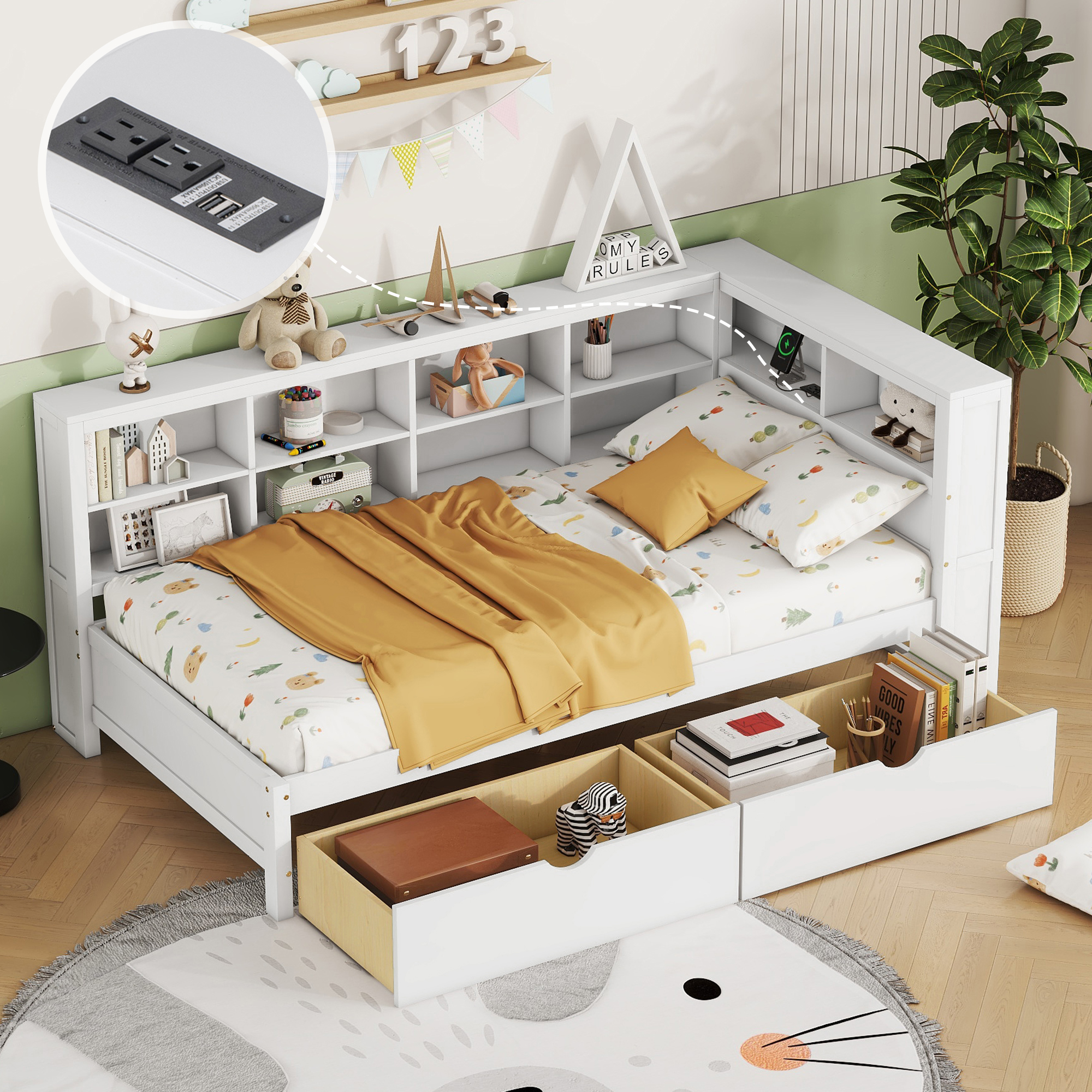 Wooden Twin Size DayBed With 2 Drawers, DayBed With Storage