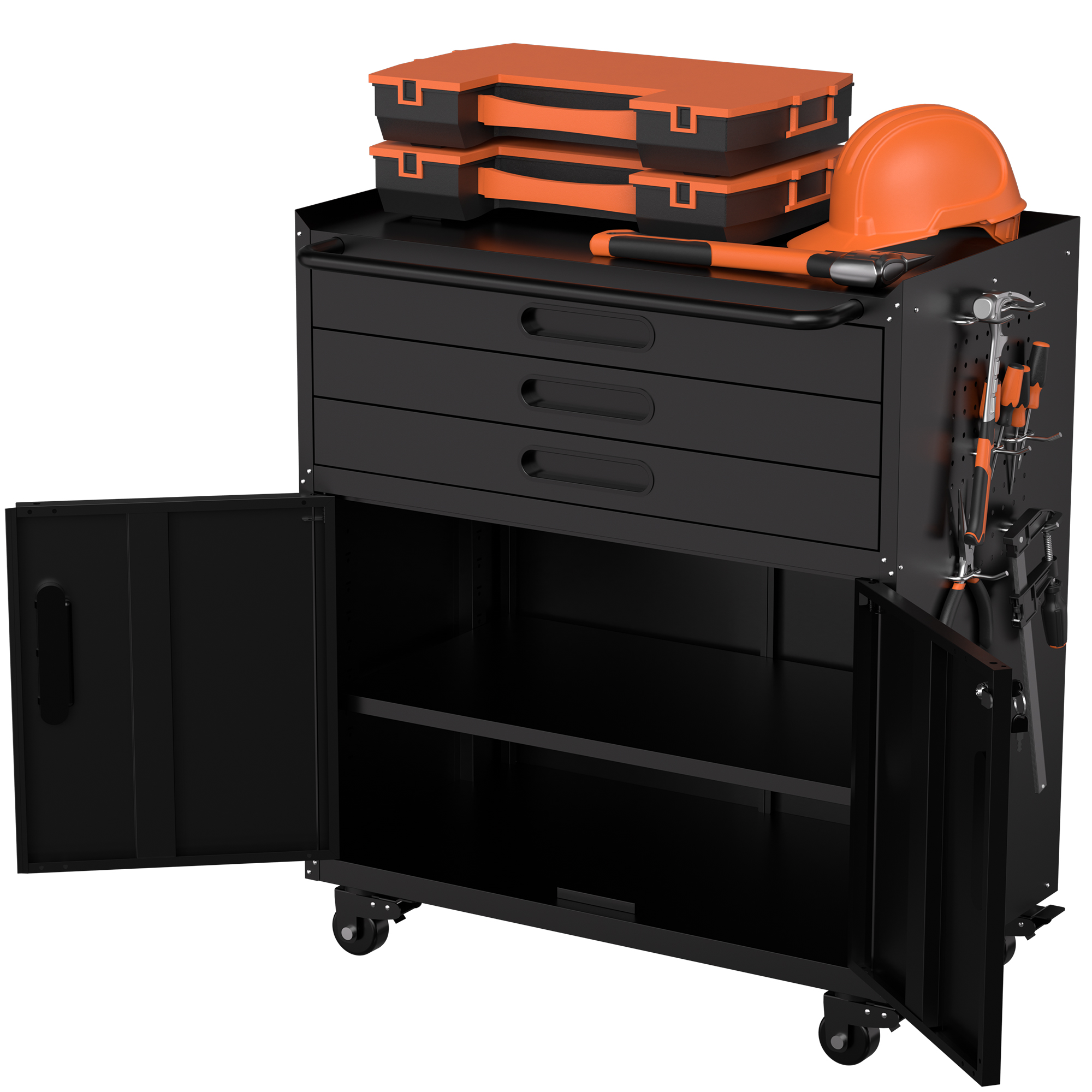 34.3 Rolling Metal Tool Cabinet - Heavy Duty Garage Storage With Lockable Doors & 3 Drawers, Mobile Workbench Organizer For Garage, Workshop, Home detail