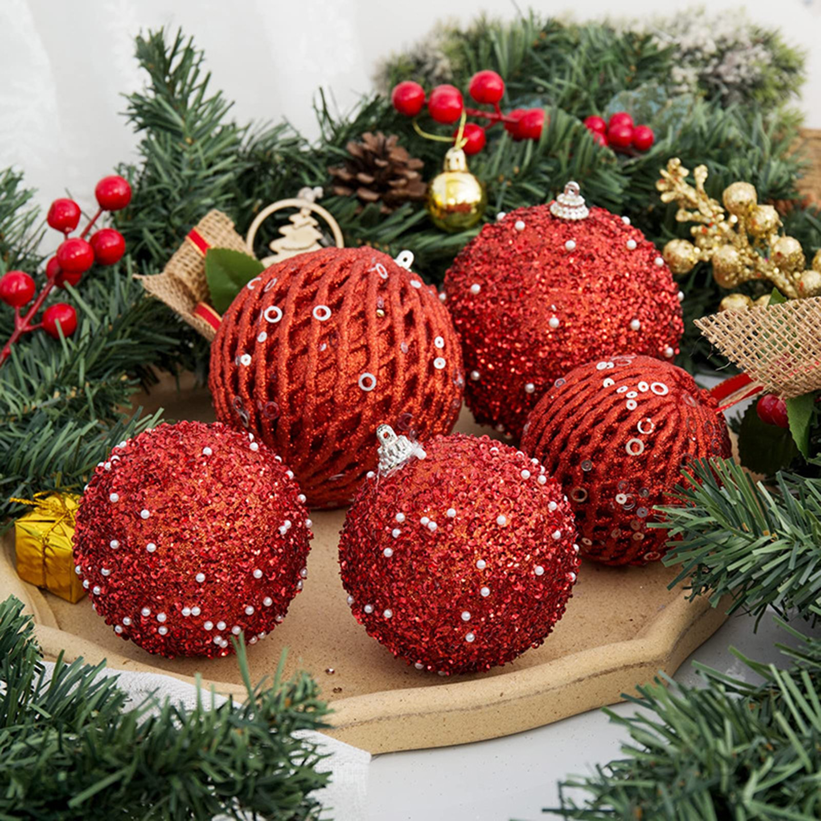 6Pcs Xmas Tree Snowball Ornaments Pendant Decor Foam Wedding Decoration Scene Props 10cm Red — foto 3