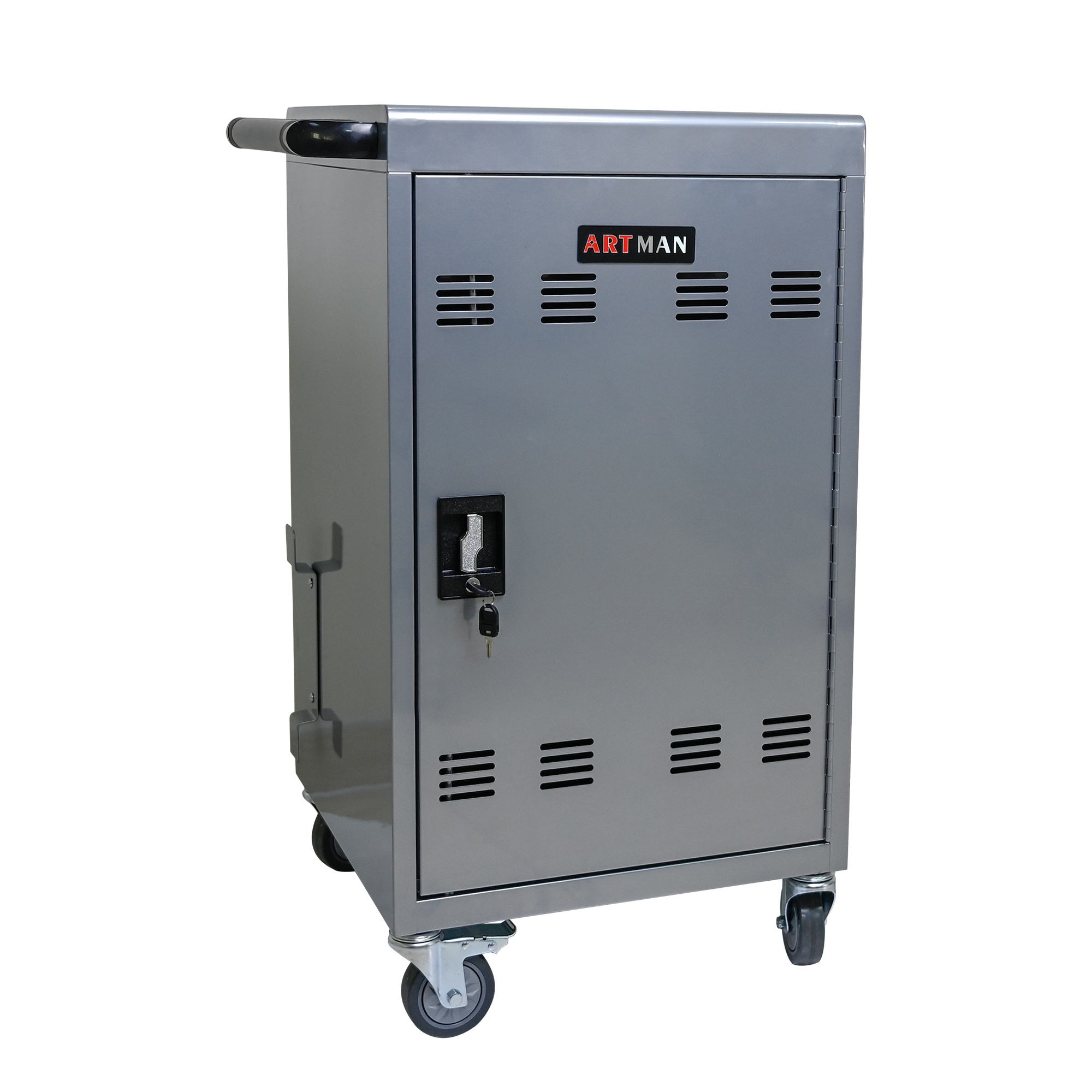 30  2Bay Mobile School Charging Cart Station For Chromebook, Tablet And Laptop Computer With Power Strip Included, Assembly Required-SILVER