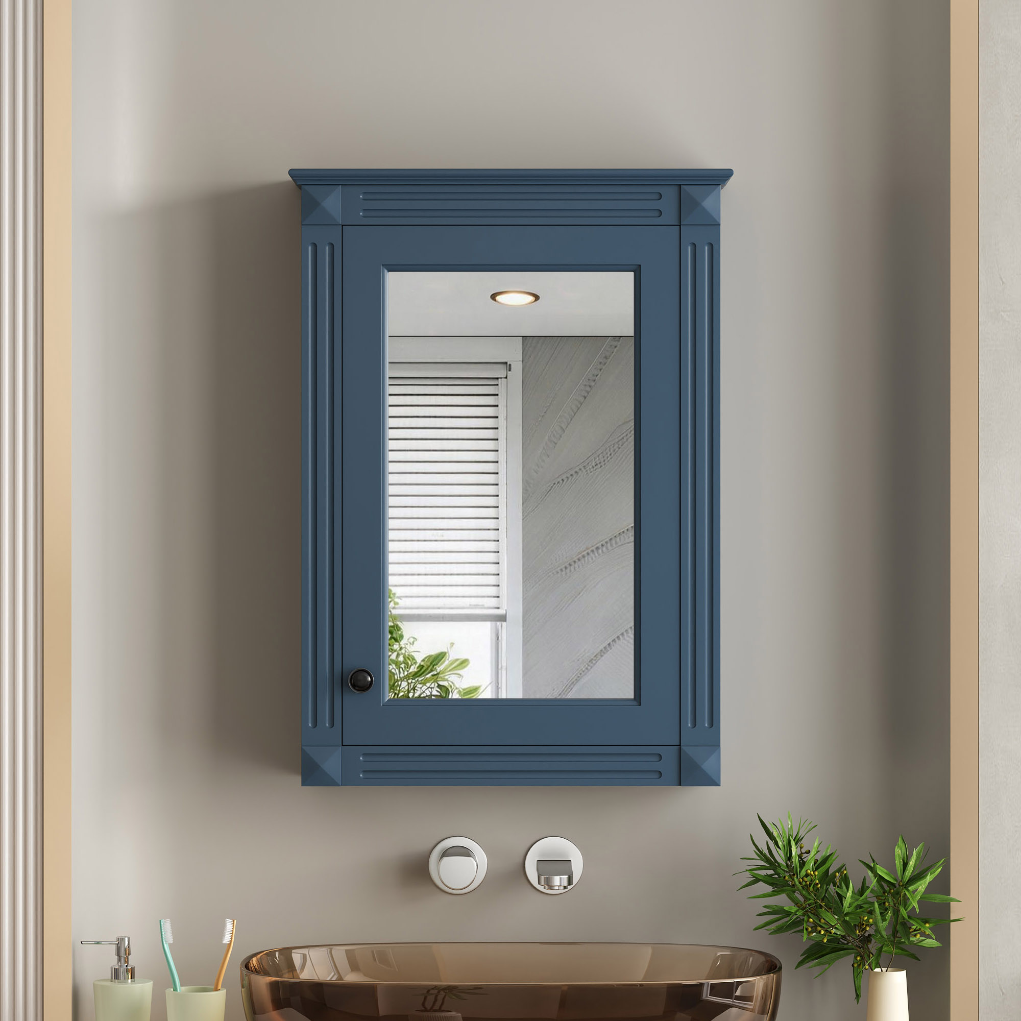 20   Wall Mounted Bathroom Storage Cabinet With Mirror, Medicine Cabinet With Height Adjustable Shelf, Over The Toilet Space Saver Cabinet